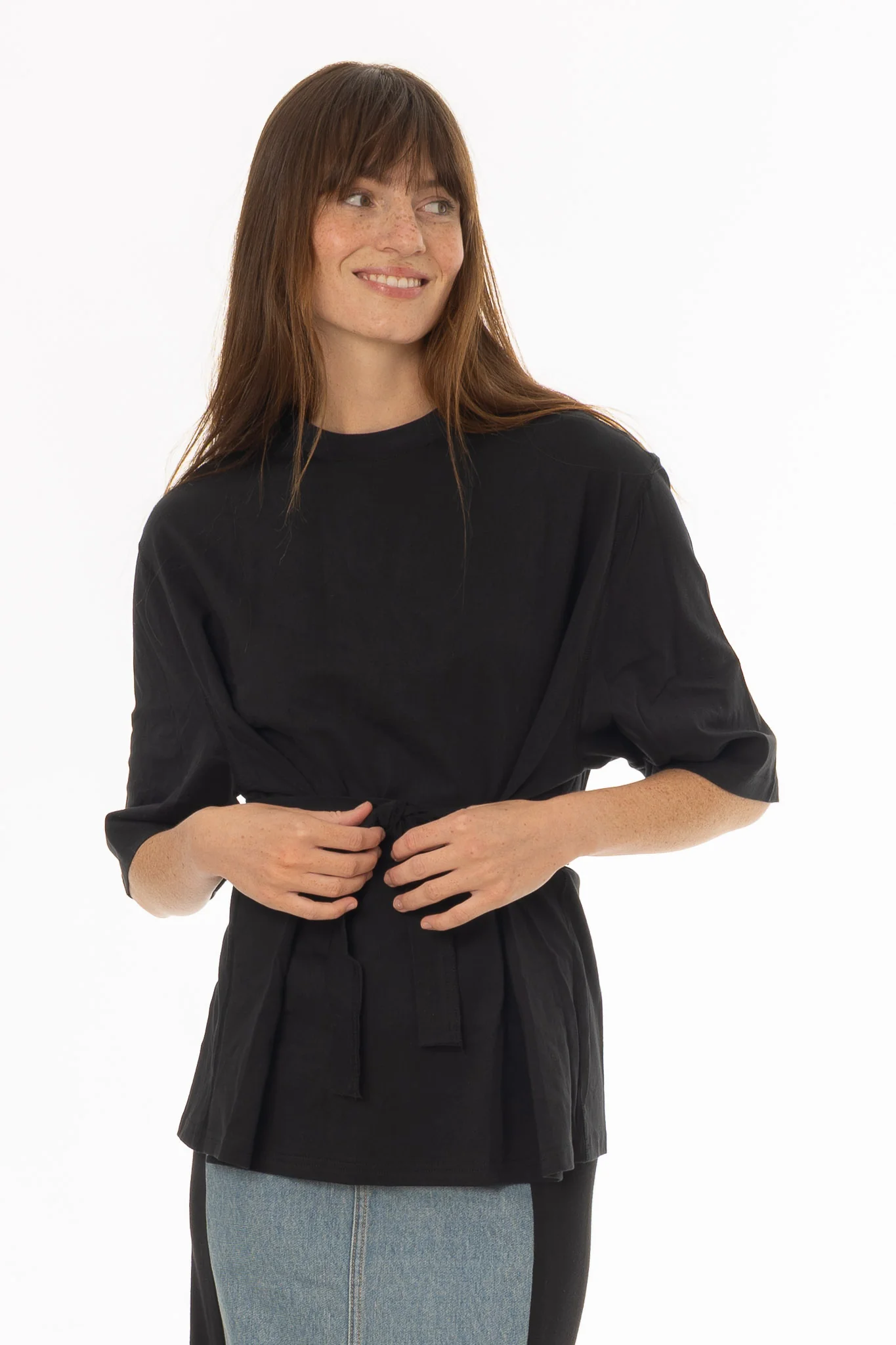 Black 3/4 Sleeve Wrap Shirt - Image 3