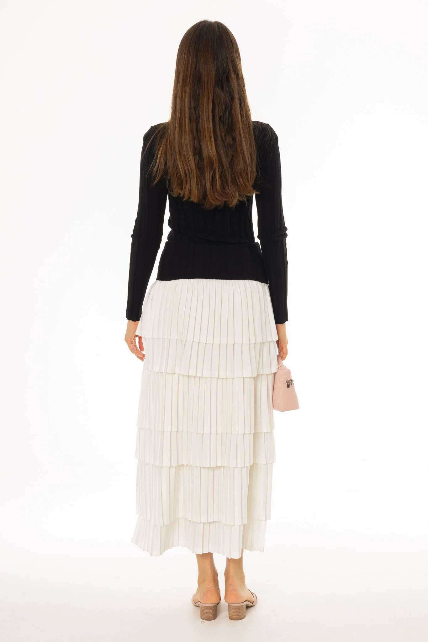 Black Accordion Pleat Ruffle Maxi Skirt - Image 4