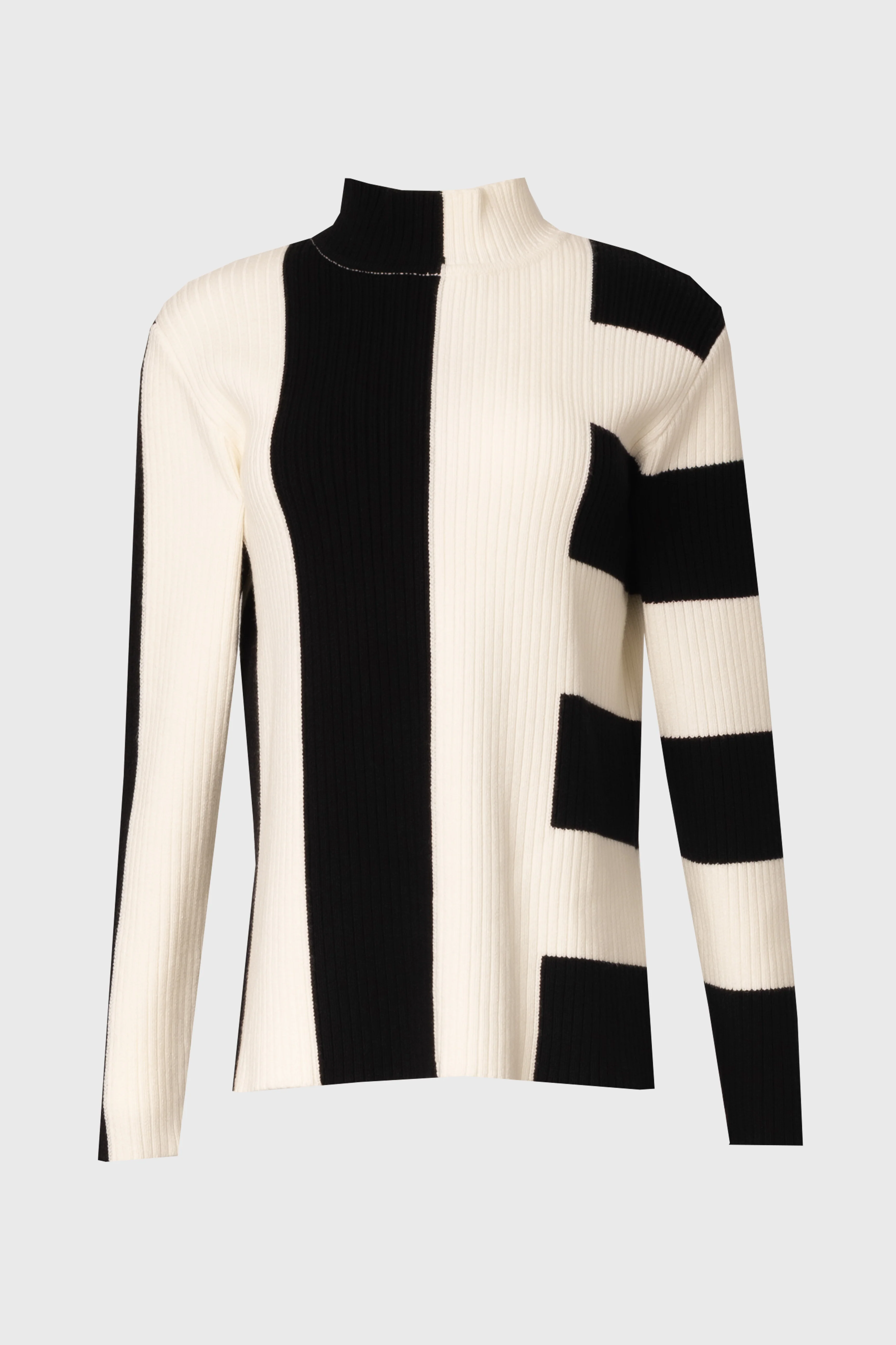Black & White Knit Turtleneck Sweater - Image 6