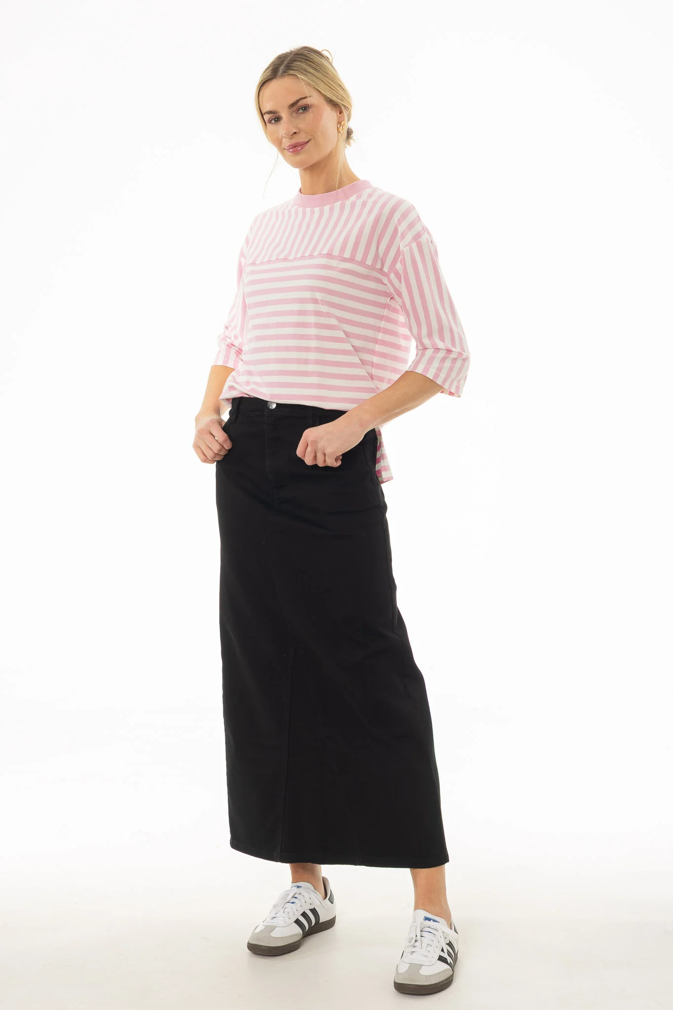 Black Basic Detail Denim Skirt - Image 3