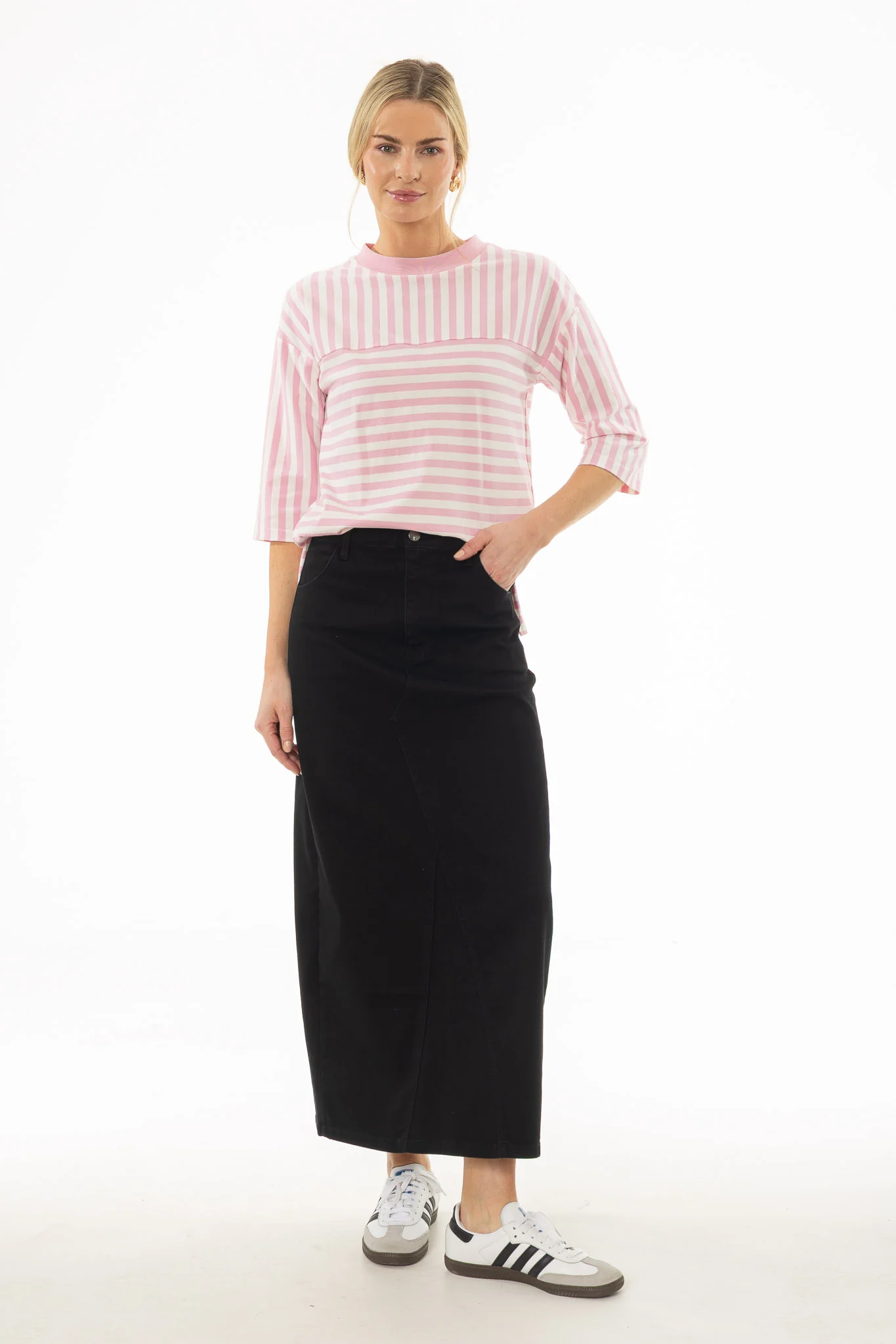 Black Basic Detail Denim Skirt - Image 5