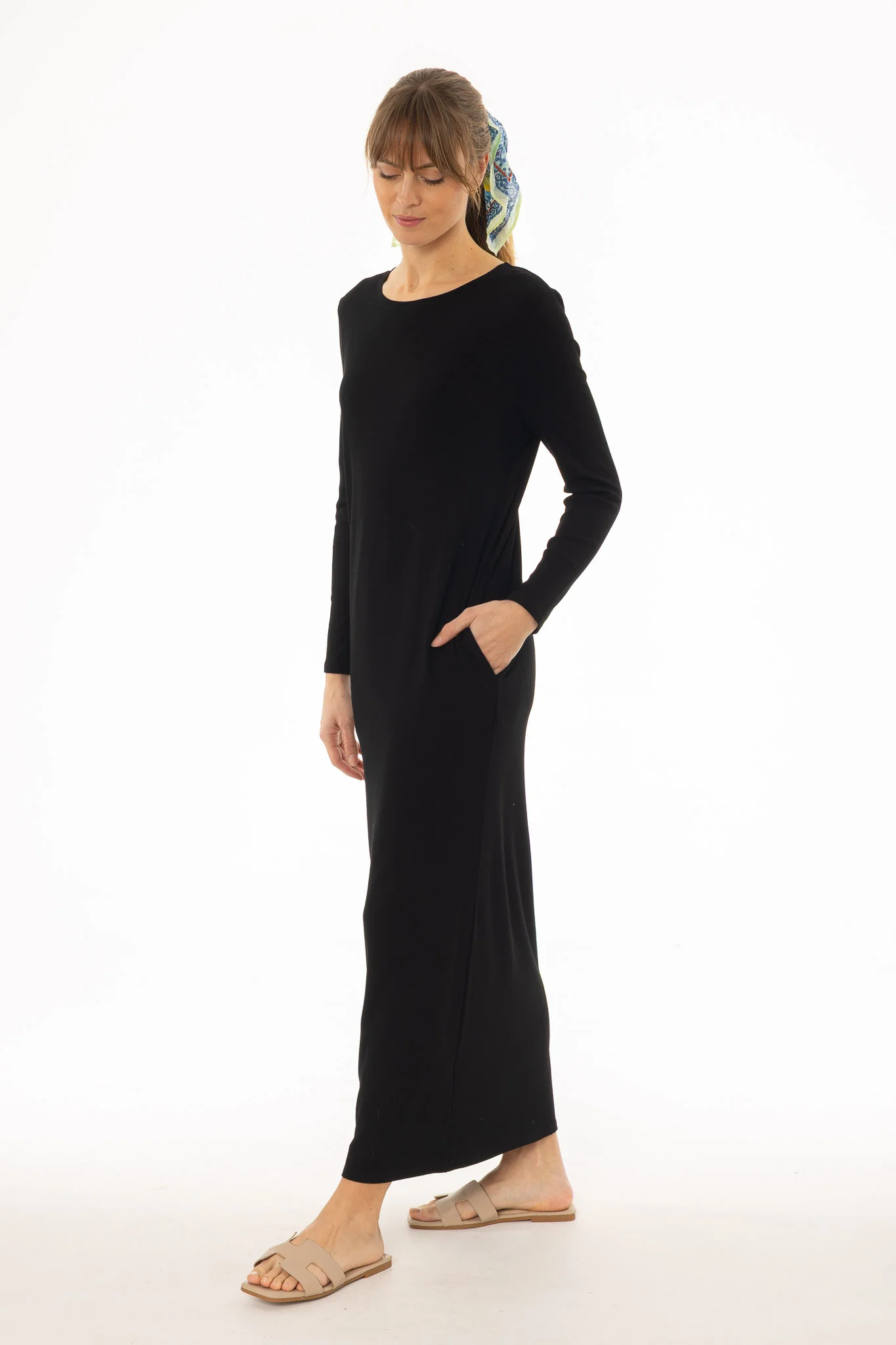 Black Basic Pocket Maxi Dress - Image 3