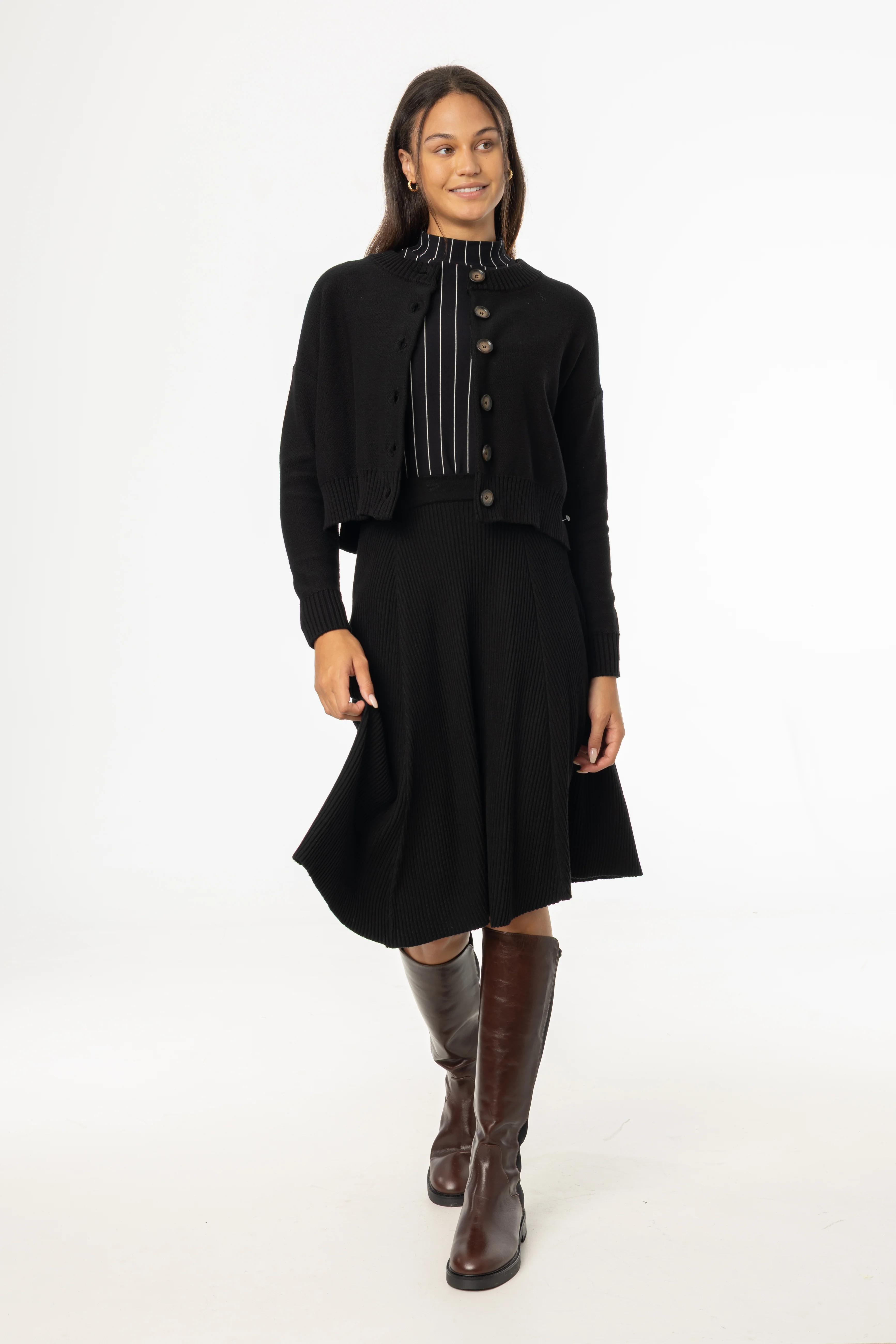 Black Basic Ribbed Knit Skirt