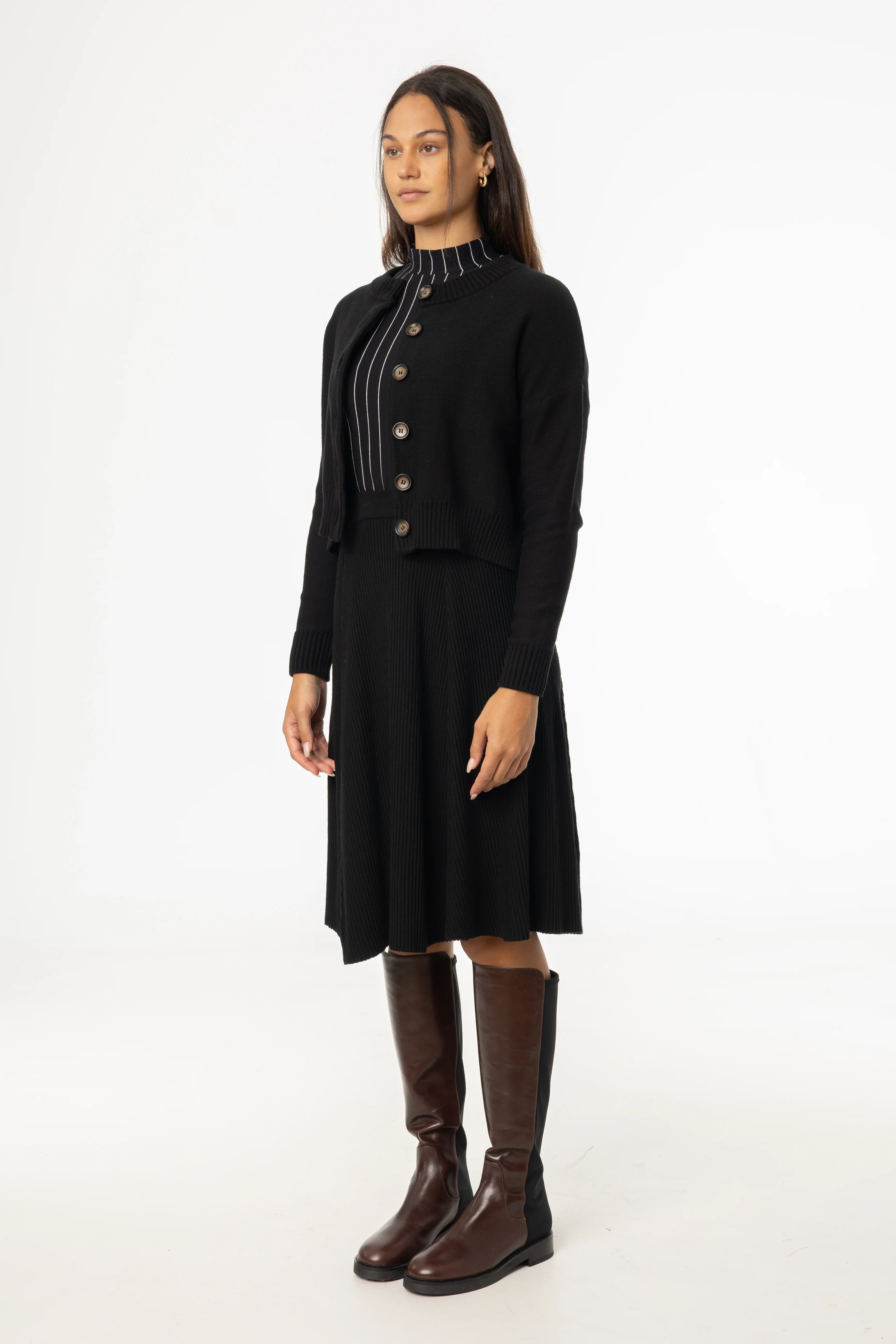 Black Basic Ribbed Knit Skirt - Image 3