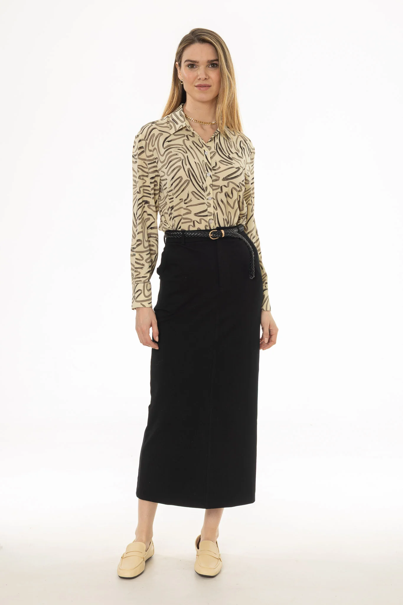Black Basic Stretch Cotton Maxi Skirt