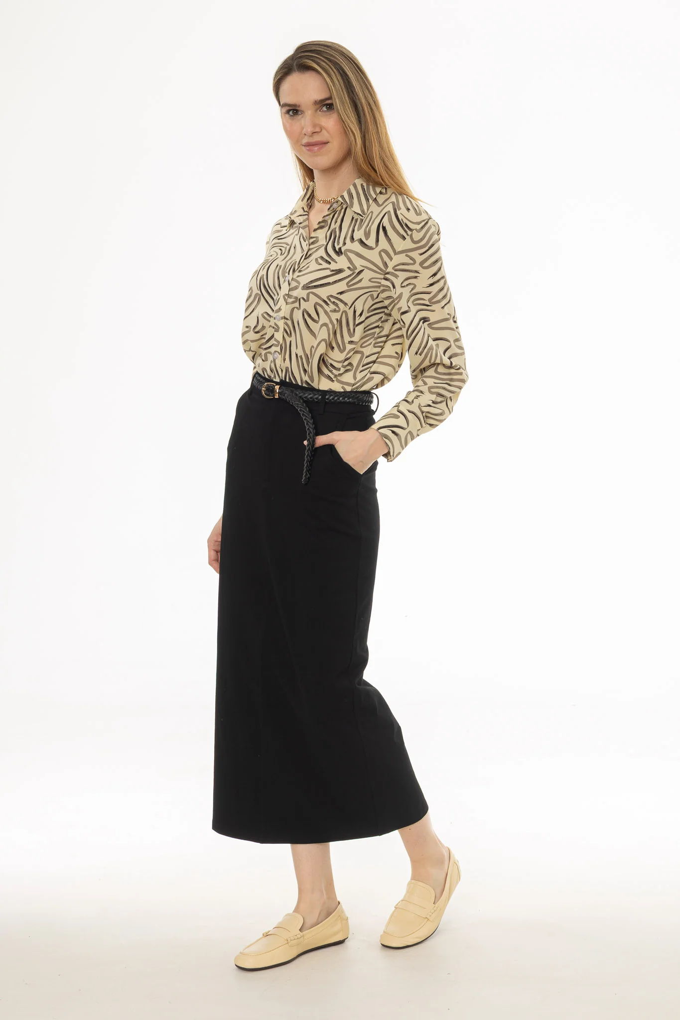 Black Basic Stretch Cotton Maxi Skirt - Image 3
