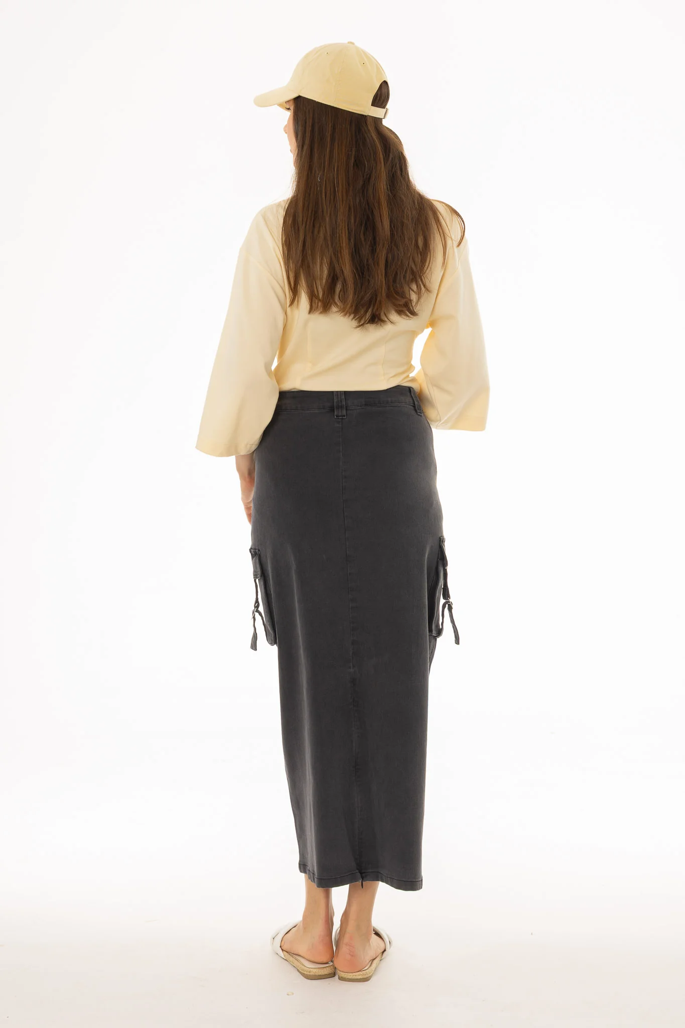 Black Cargo Denim Maxi Skirt - Image 4