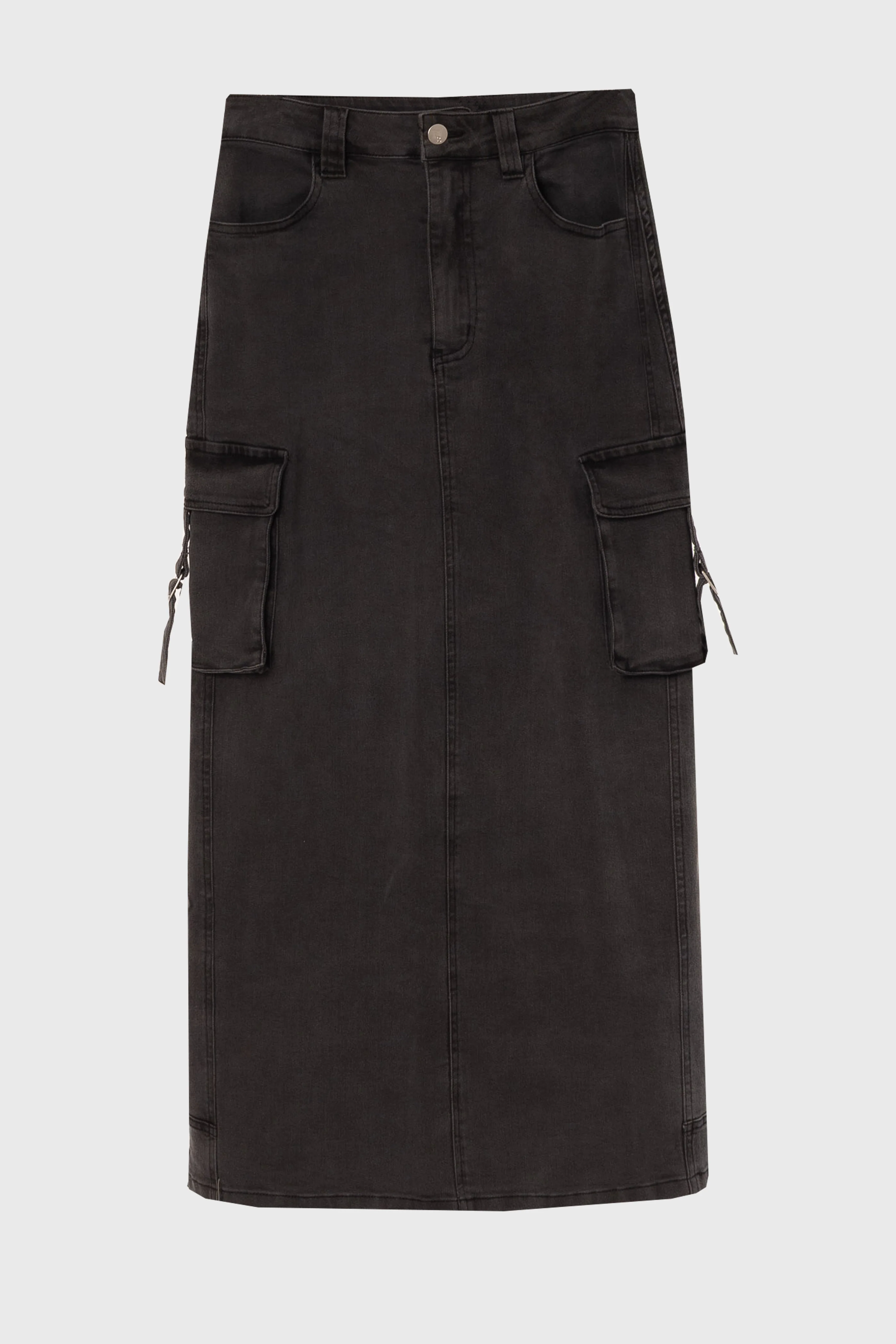 Black Cargo Denim Maxi Skirt - Image 6