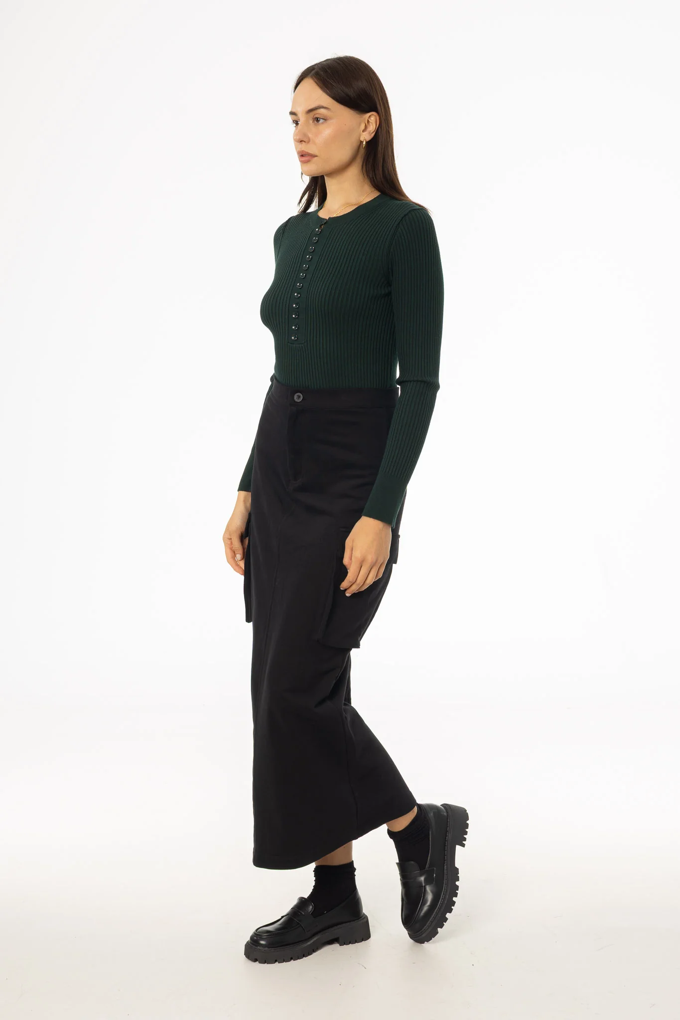 Black Cargo Stretch Maxi Skirt - Image 2
