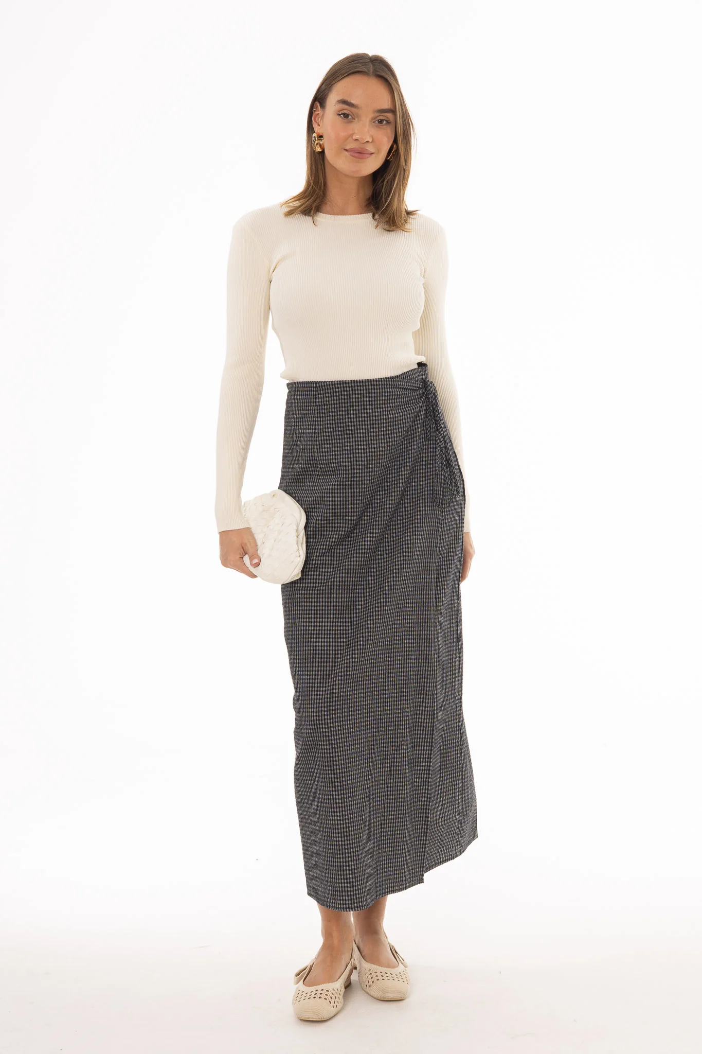 Black Checkered Wrap Skirt - Image 5