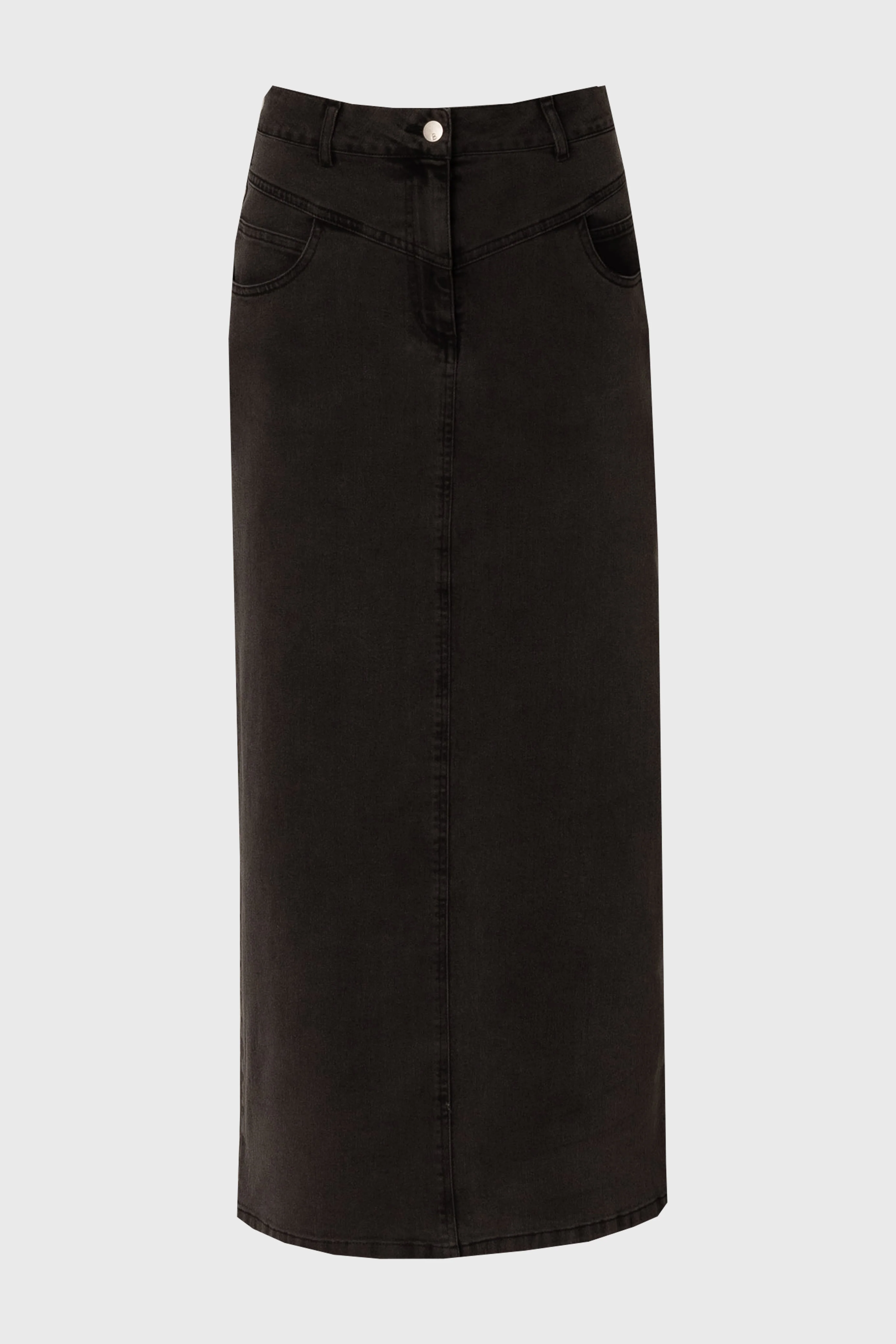 Black Coin Pocket Denim Maxi Skirt - Image 6