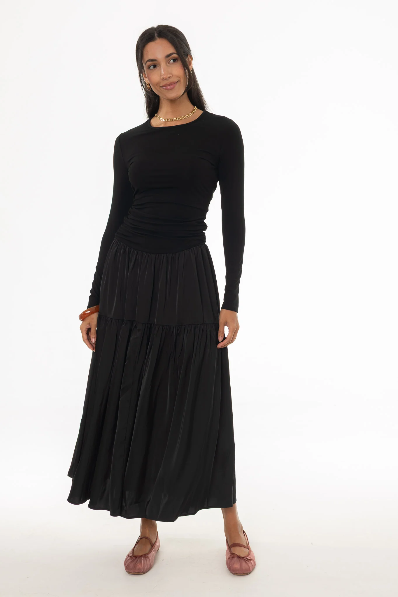 Black Combo Tiered Maxi Dress - Image 5