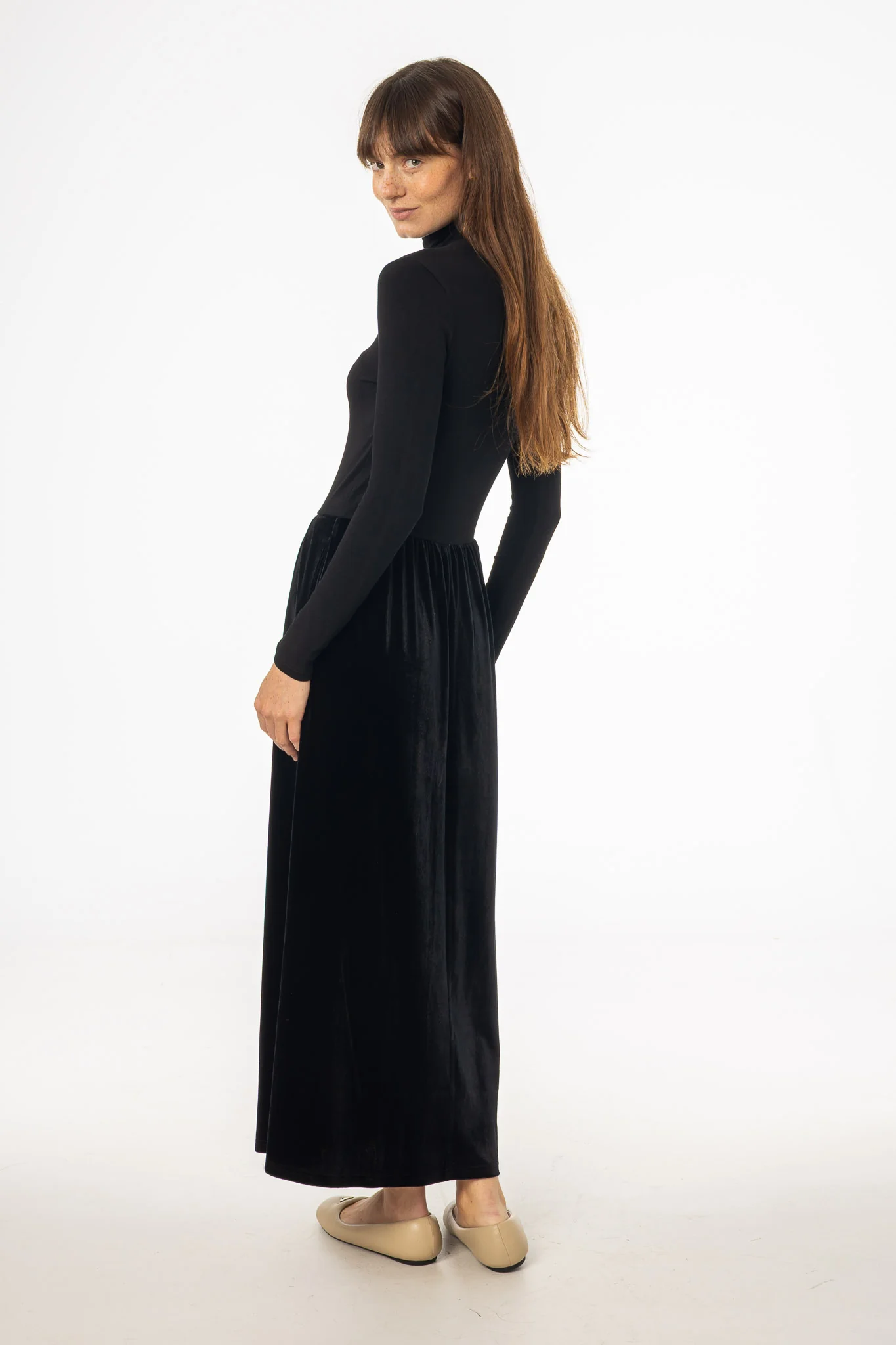 Black Combo Velour Mock Neck Dress - Image 3