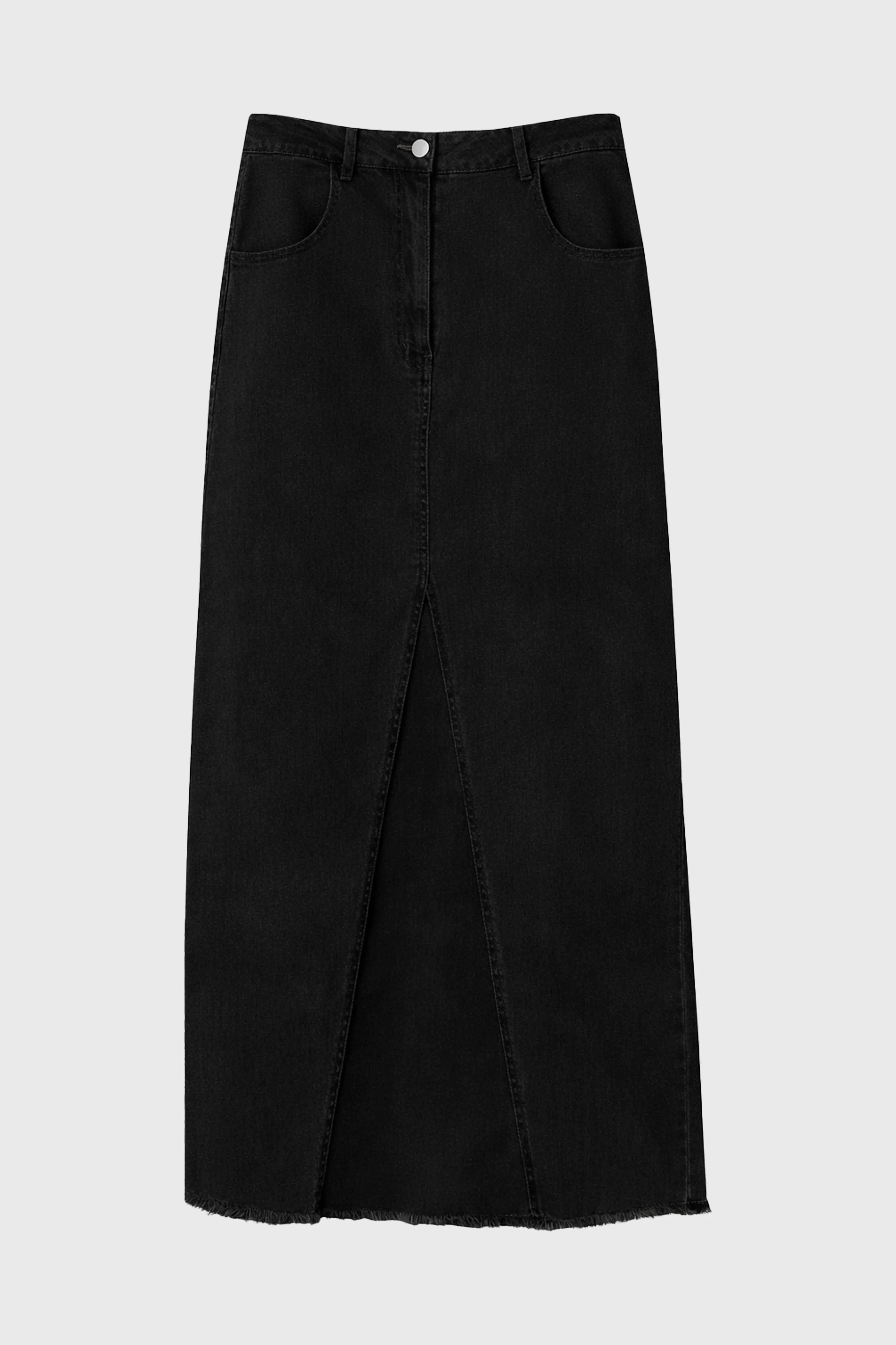 Black Contrast Denim Maxi Skirt - Image 6