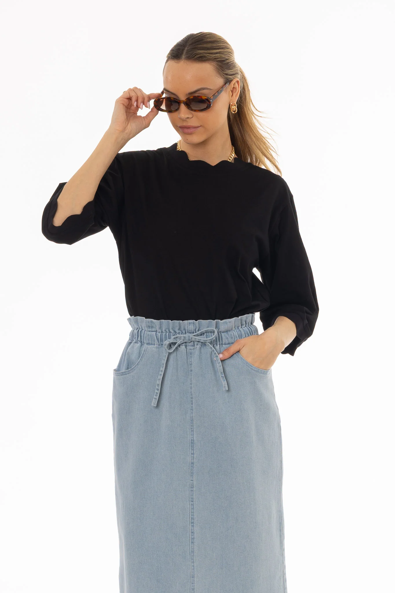 Black Contrast Hem Dolman T-Shirt