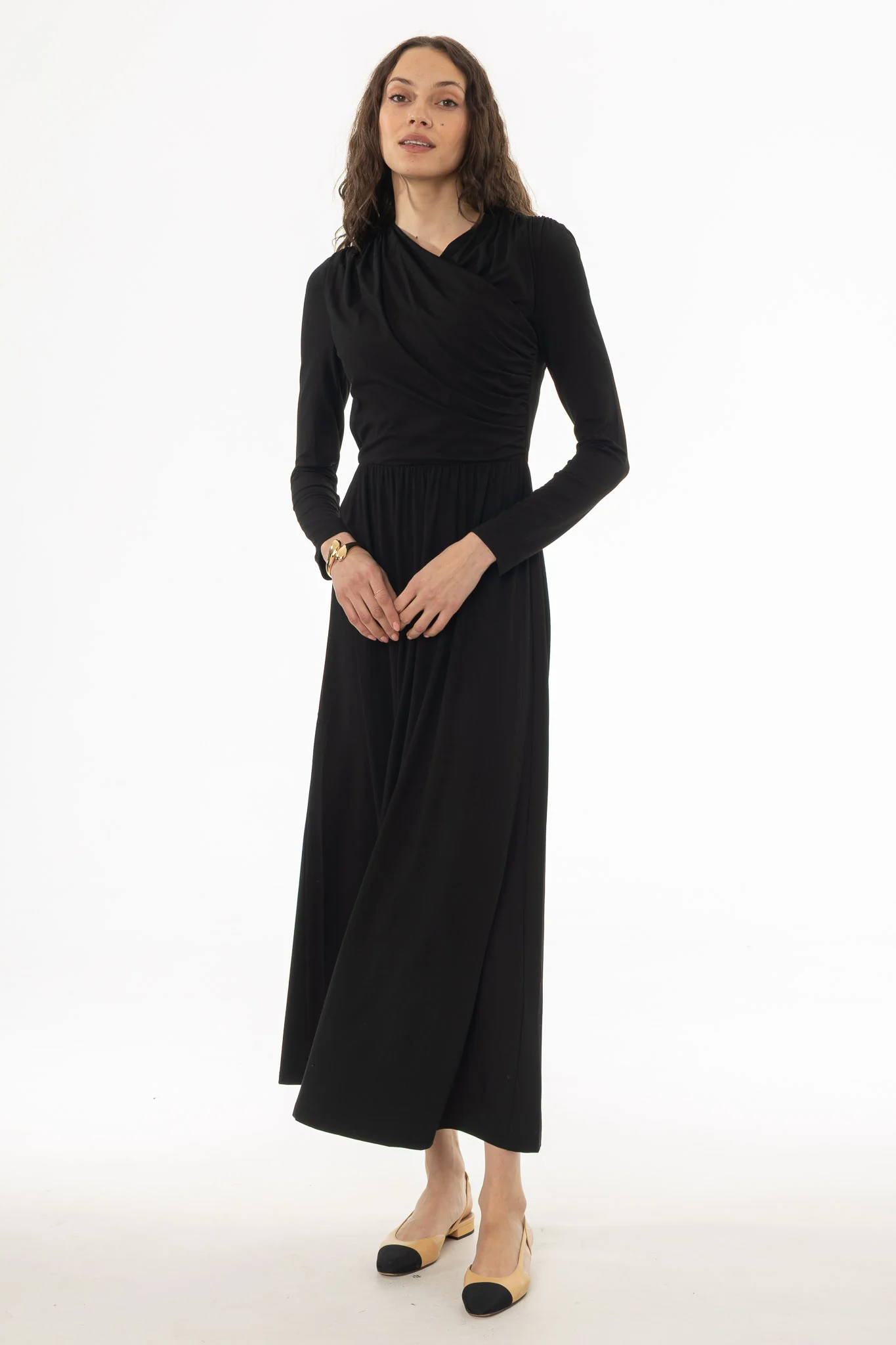 Black Crossover Draped Maxi Dress - Image 5