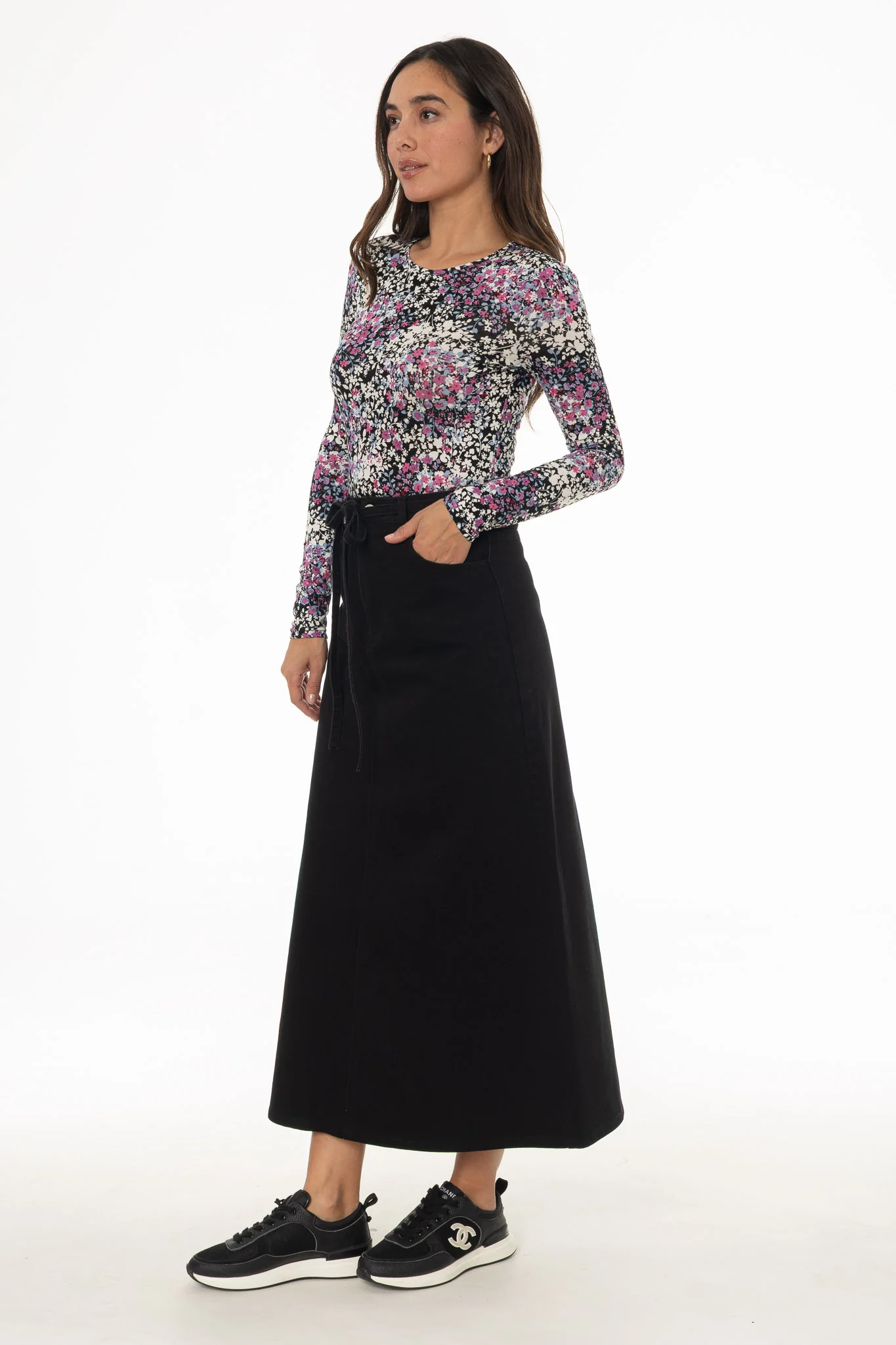 Black Denim A-Line Maxi Skirt - Image 3