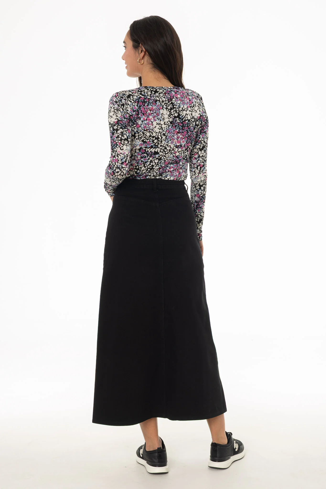Black Denim A-Line Maxi Skirt - Image 4