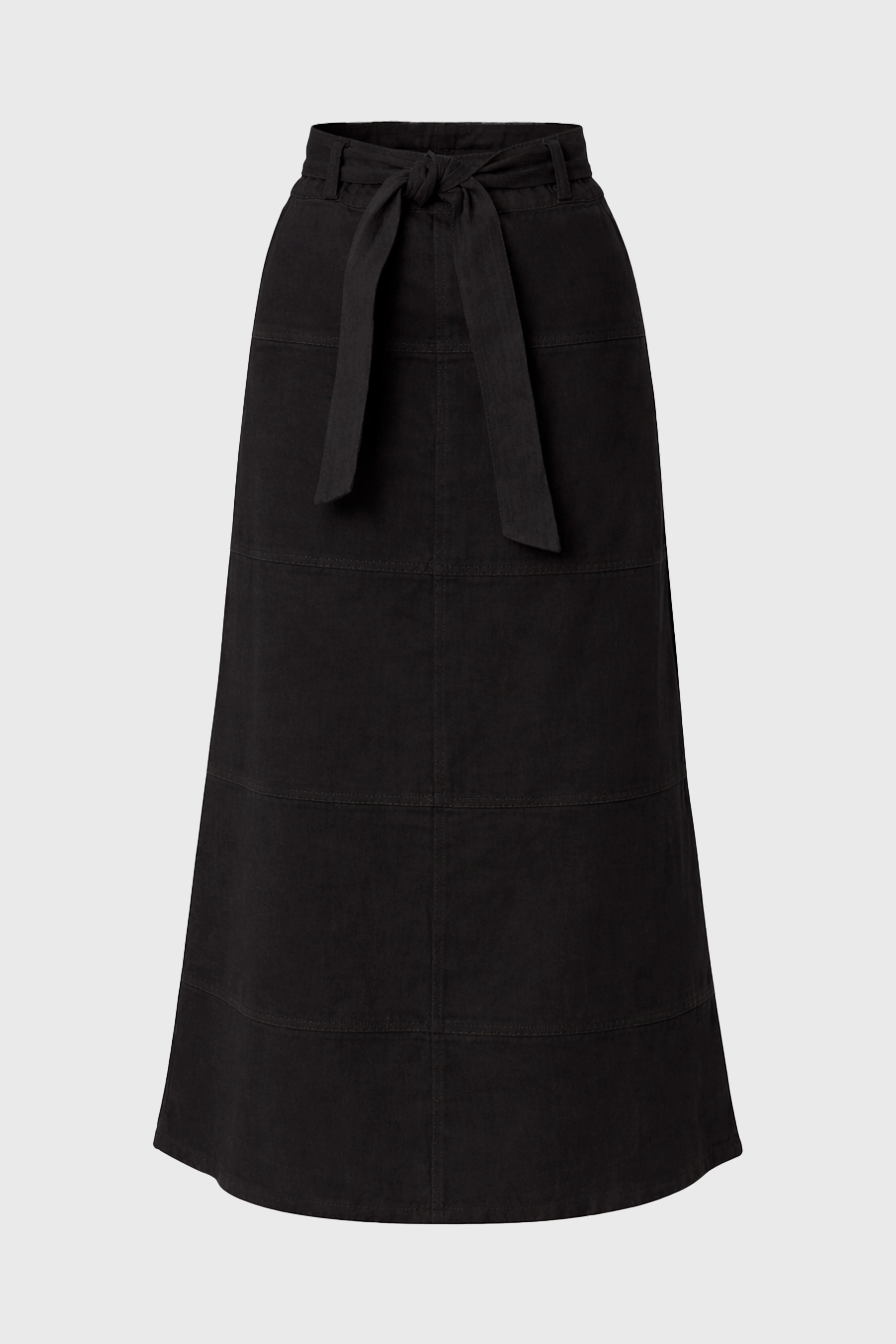 Black Denim Belted A-Line Maxi Skirt - Image 6