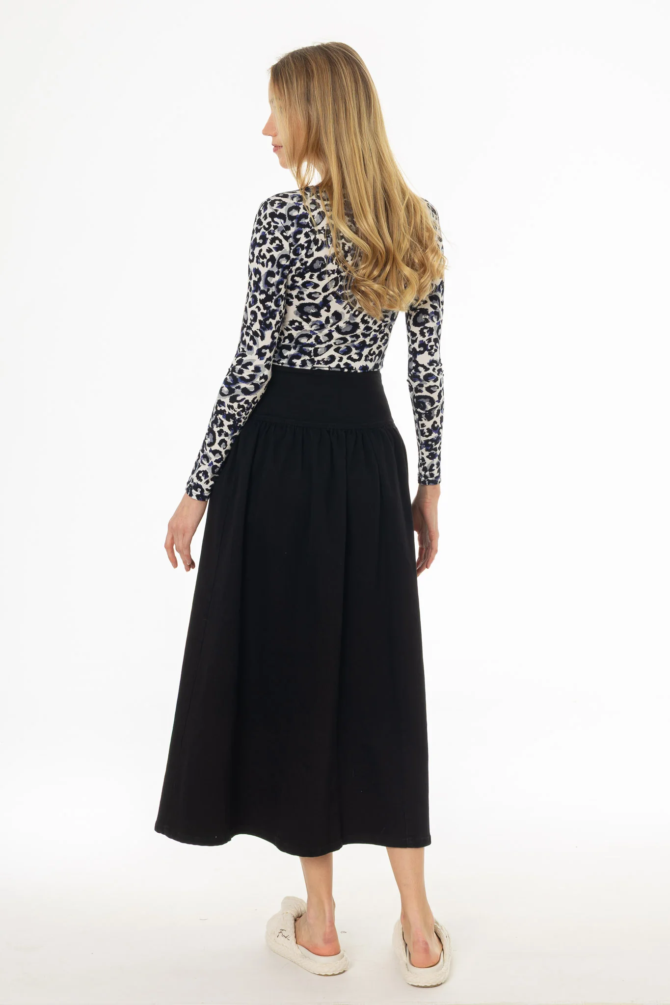 Black Denim Gathered Maxi Skirt - Image 4