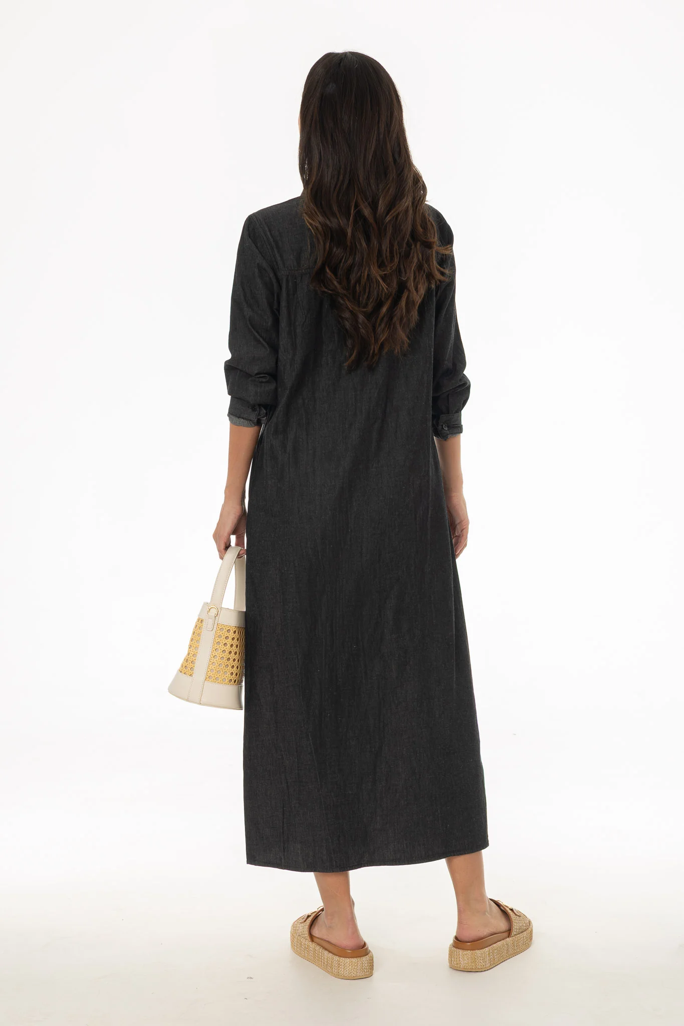 Black Denim Pocket Maxi Dress - Image 4