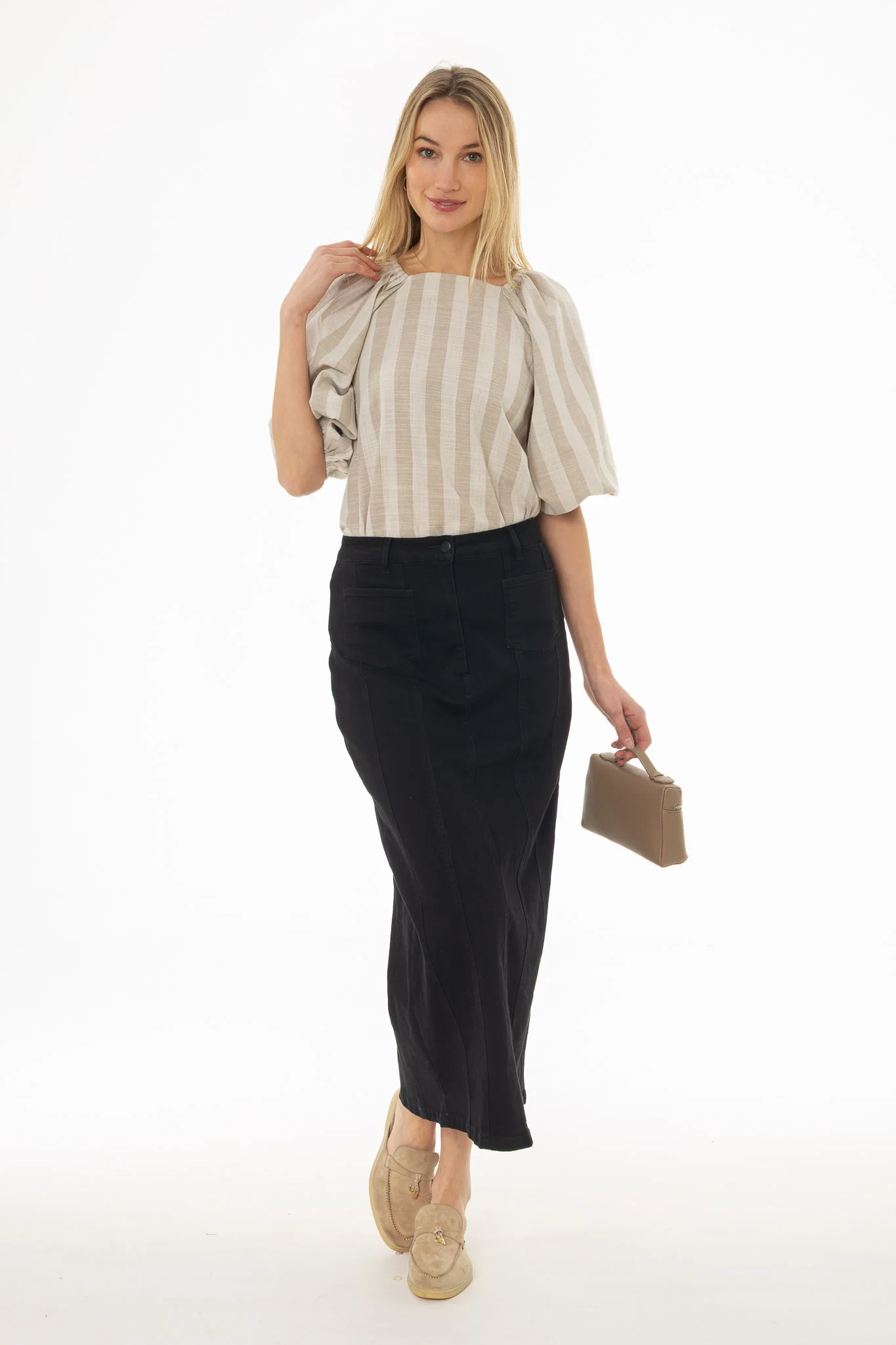 Black Denim Pocket Seam Maxi Skirt - Image 5
