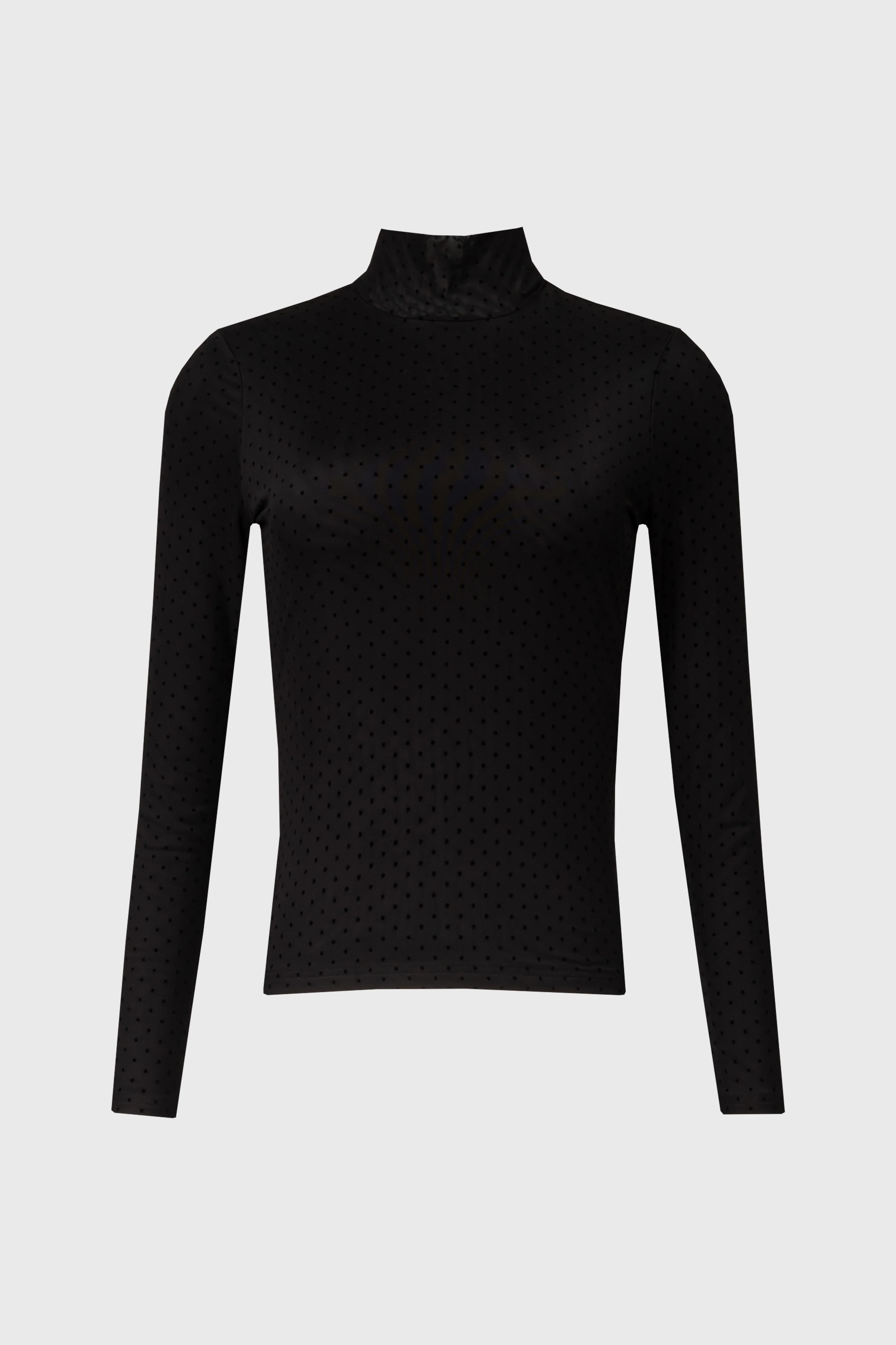 Black Dotted Mesh Mock Neck Top - Image 6