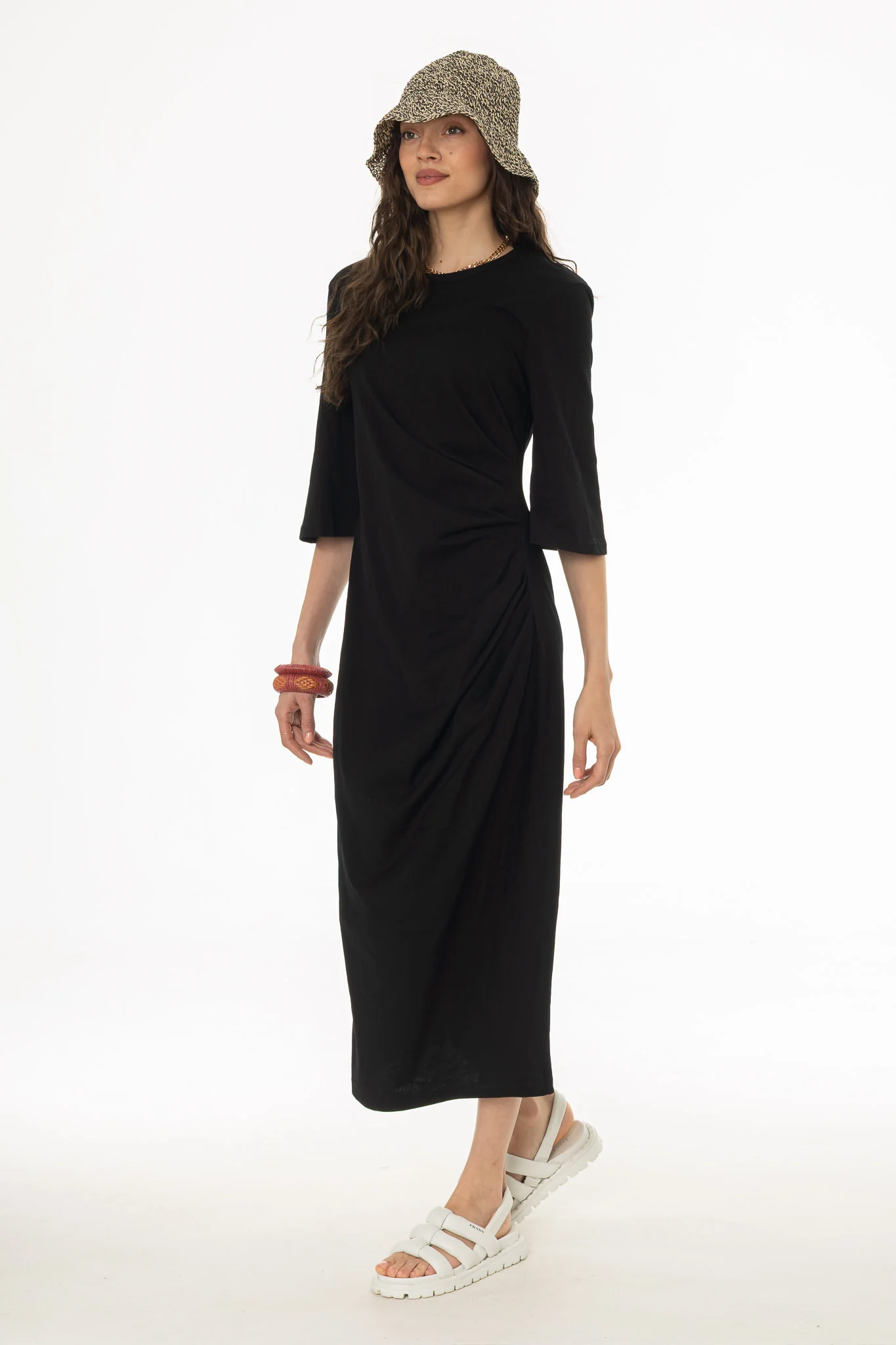 Black Draped Jersey Maxi Dress - Image 3