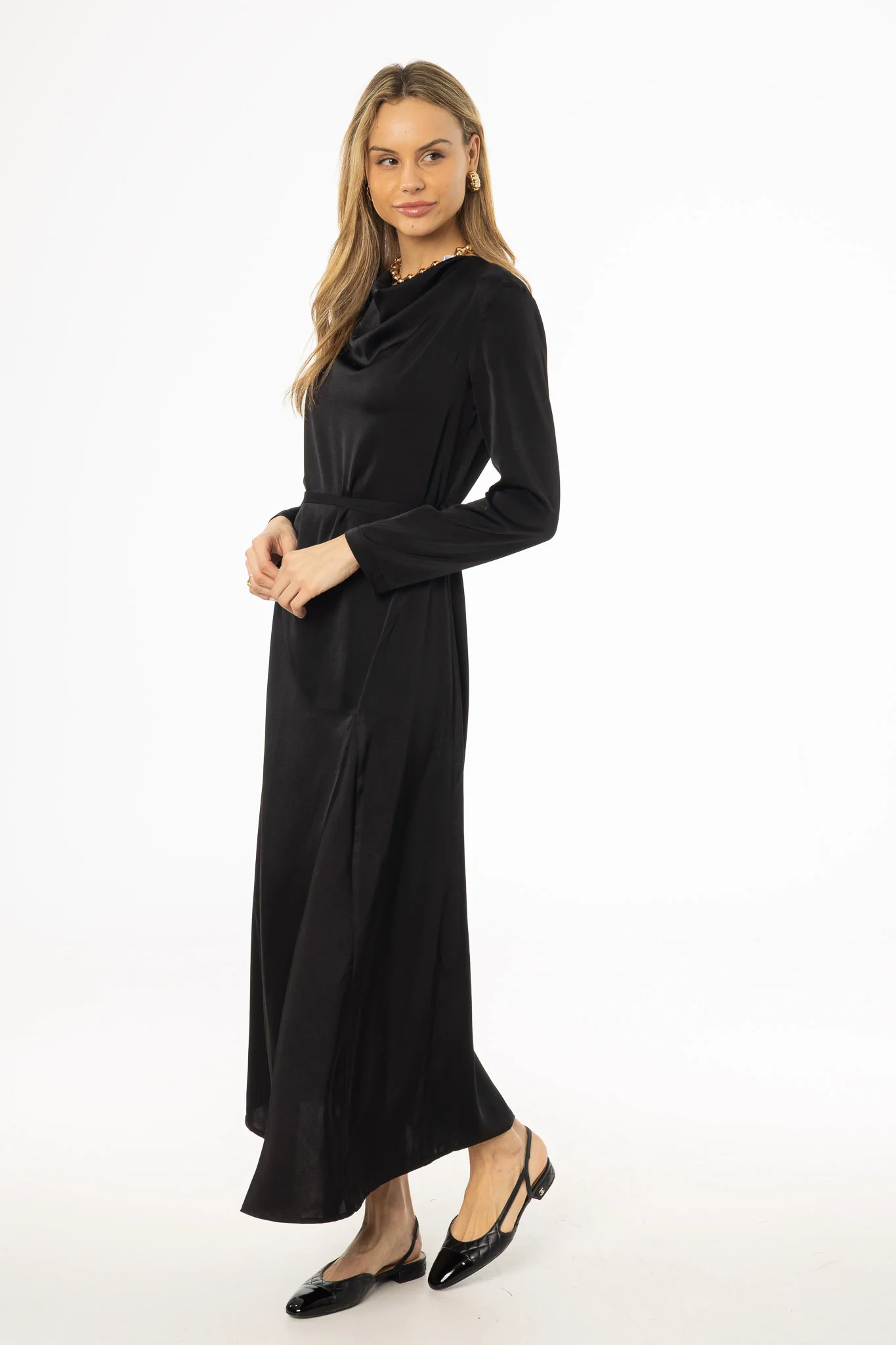 Black Draped Neck Maxi Dress - Image 3