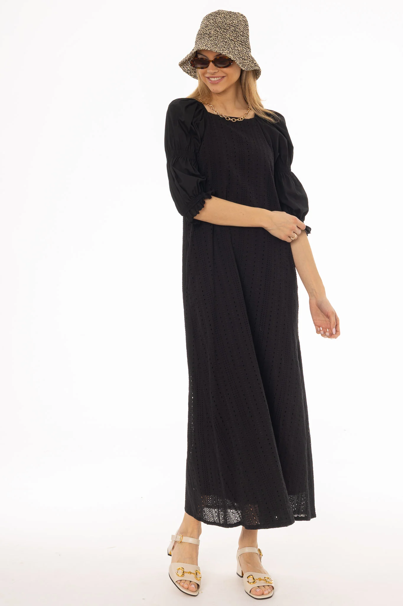 Black Eyelet Maxi Dress