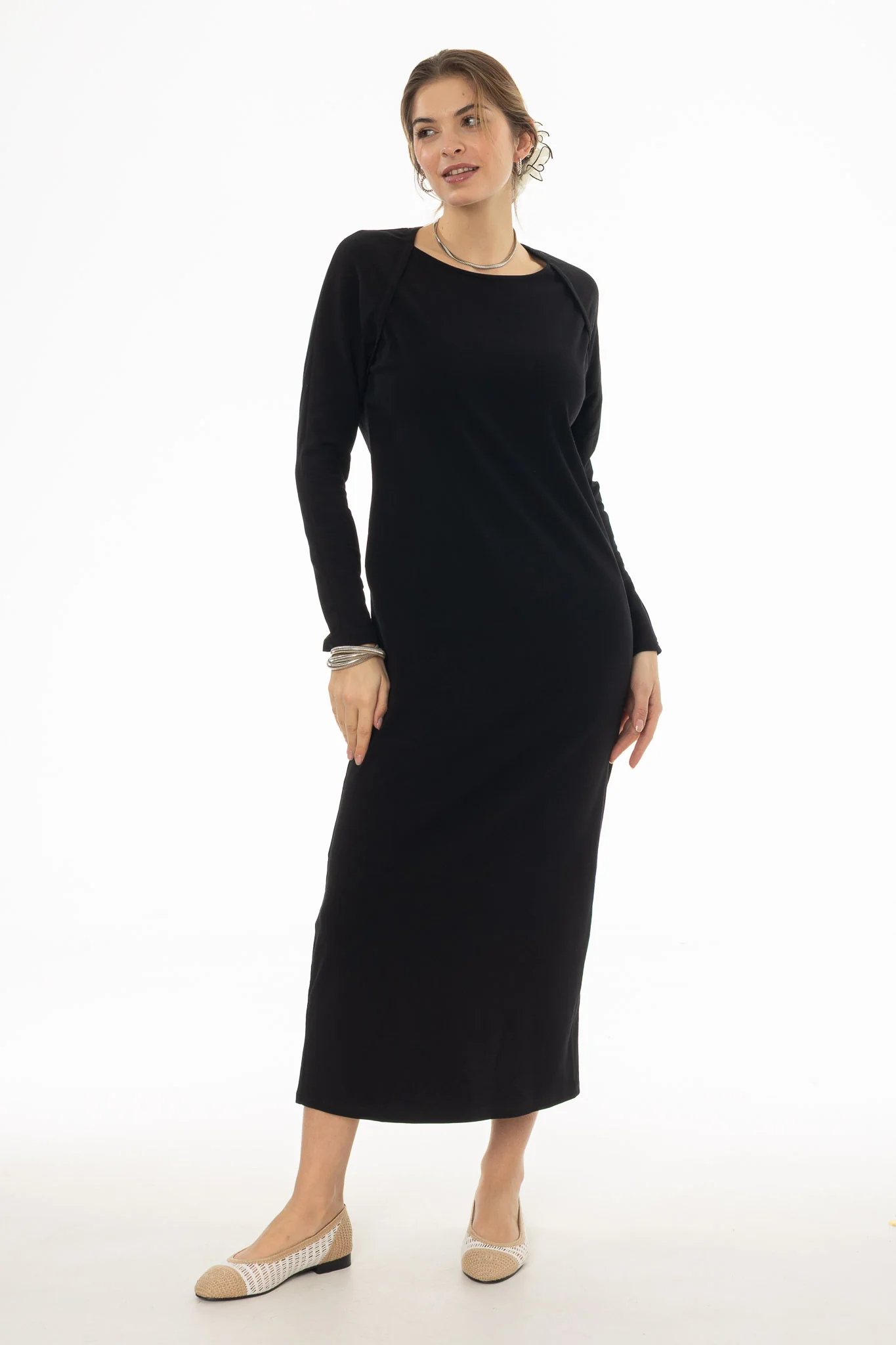 Black Faux Shrug Maxi Dress