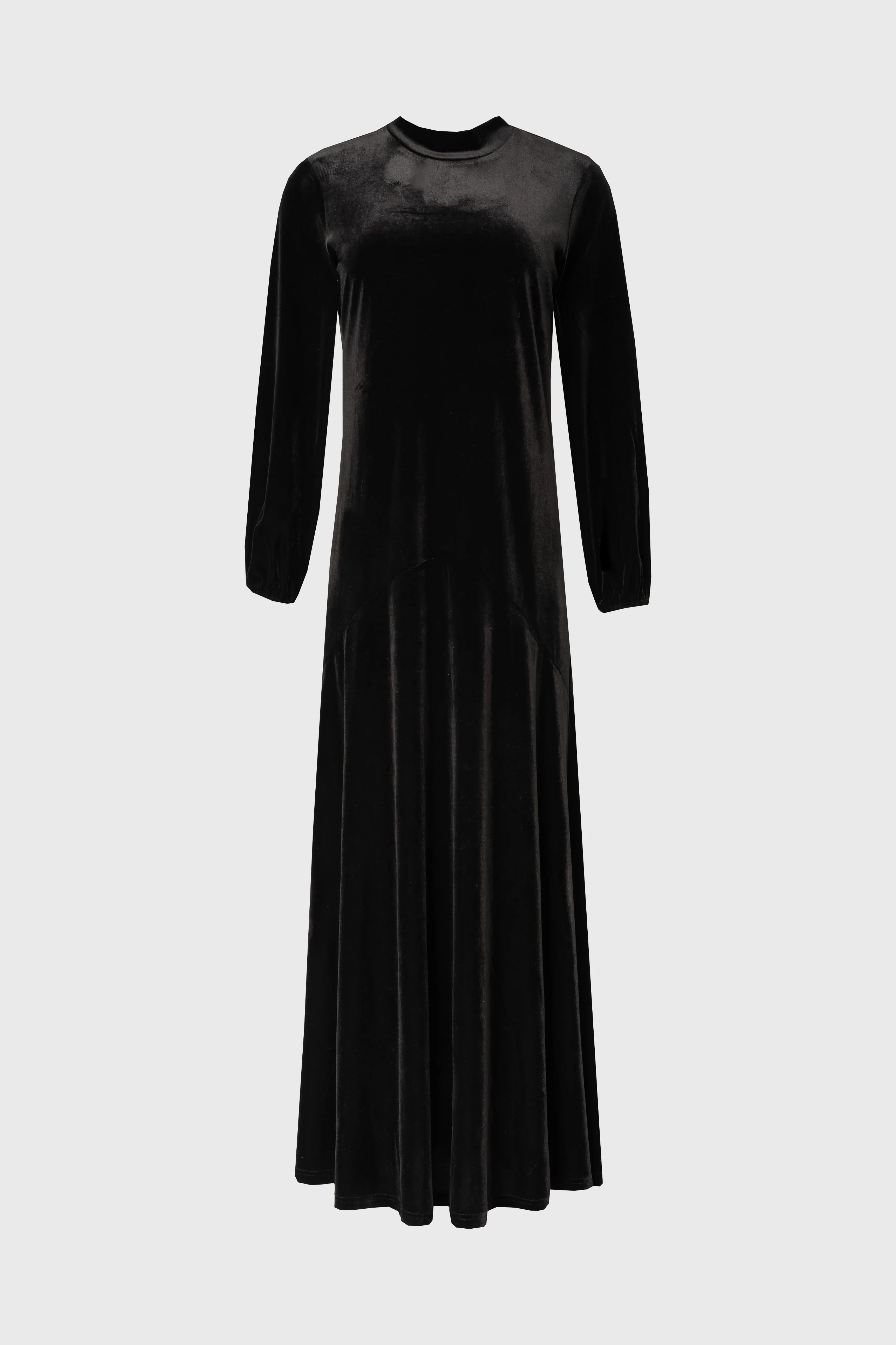 Black Flared Hem Velvet Maxi Dress - Image 5