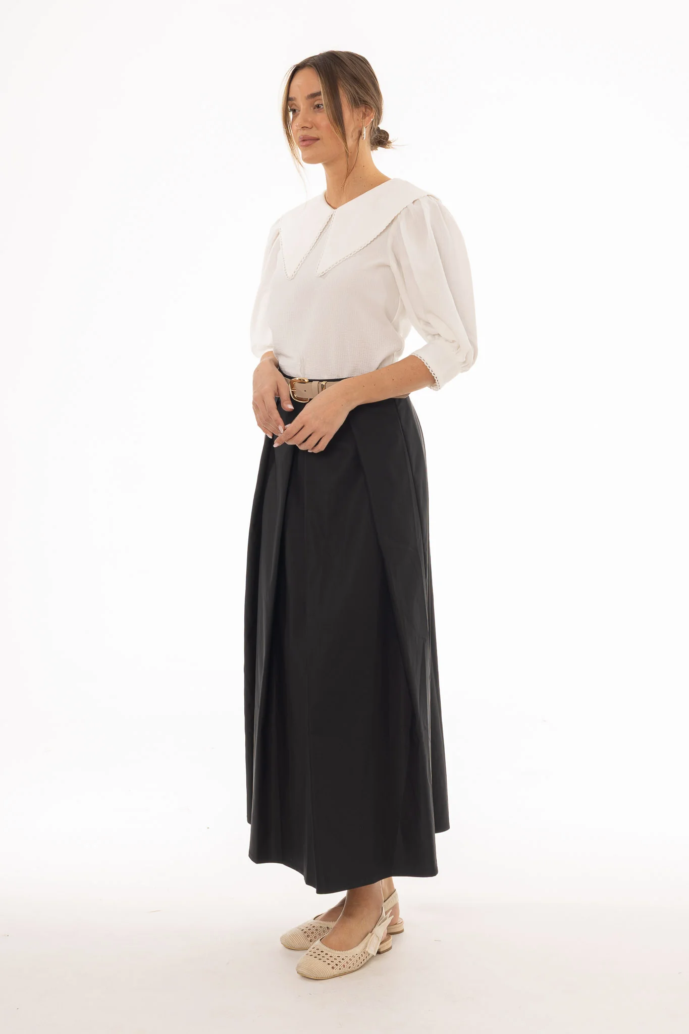 Black Front Pleat Maxi Skirt - Image 3