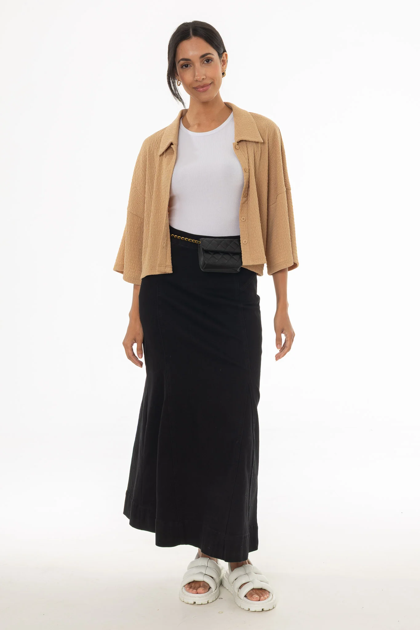 Black Godet Denim Maxi Skirt - Image 5