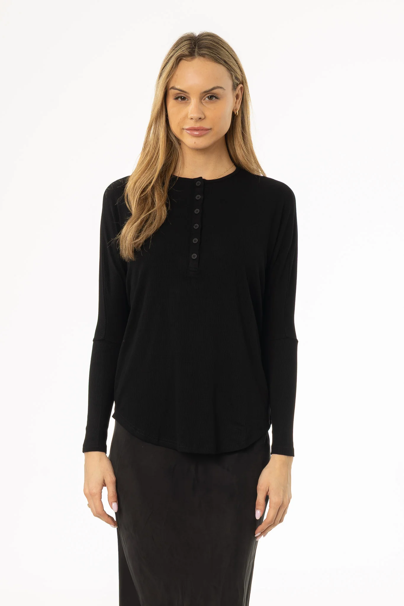 Black Henley Dolman T-Shirt - Image 4