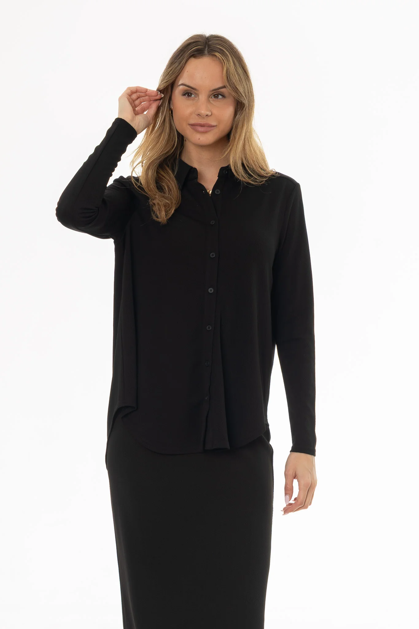 Black Herringbone Textured Shirt - Image 3