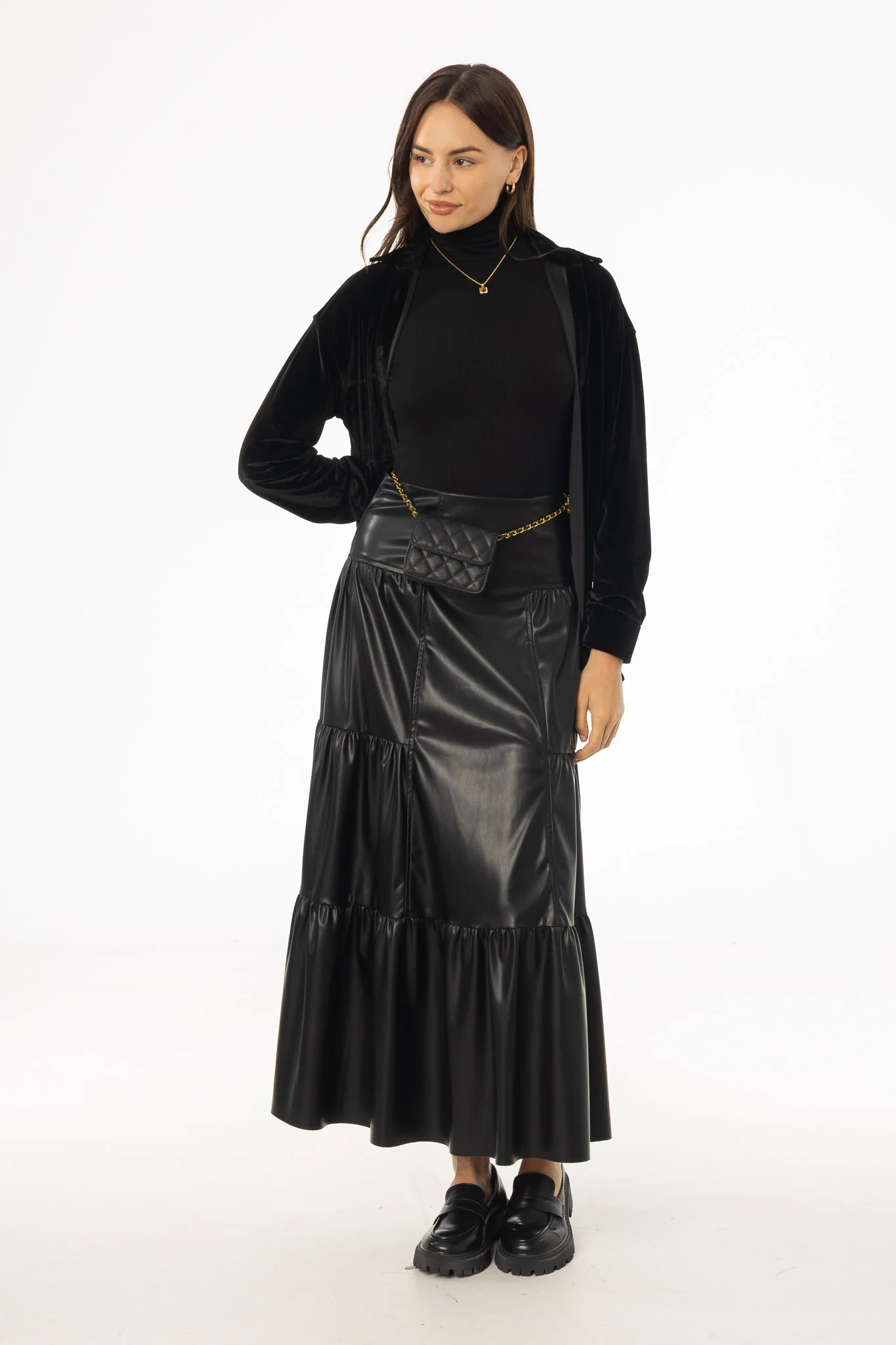 Black Layered Faux Leather Skirt - Image 2