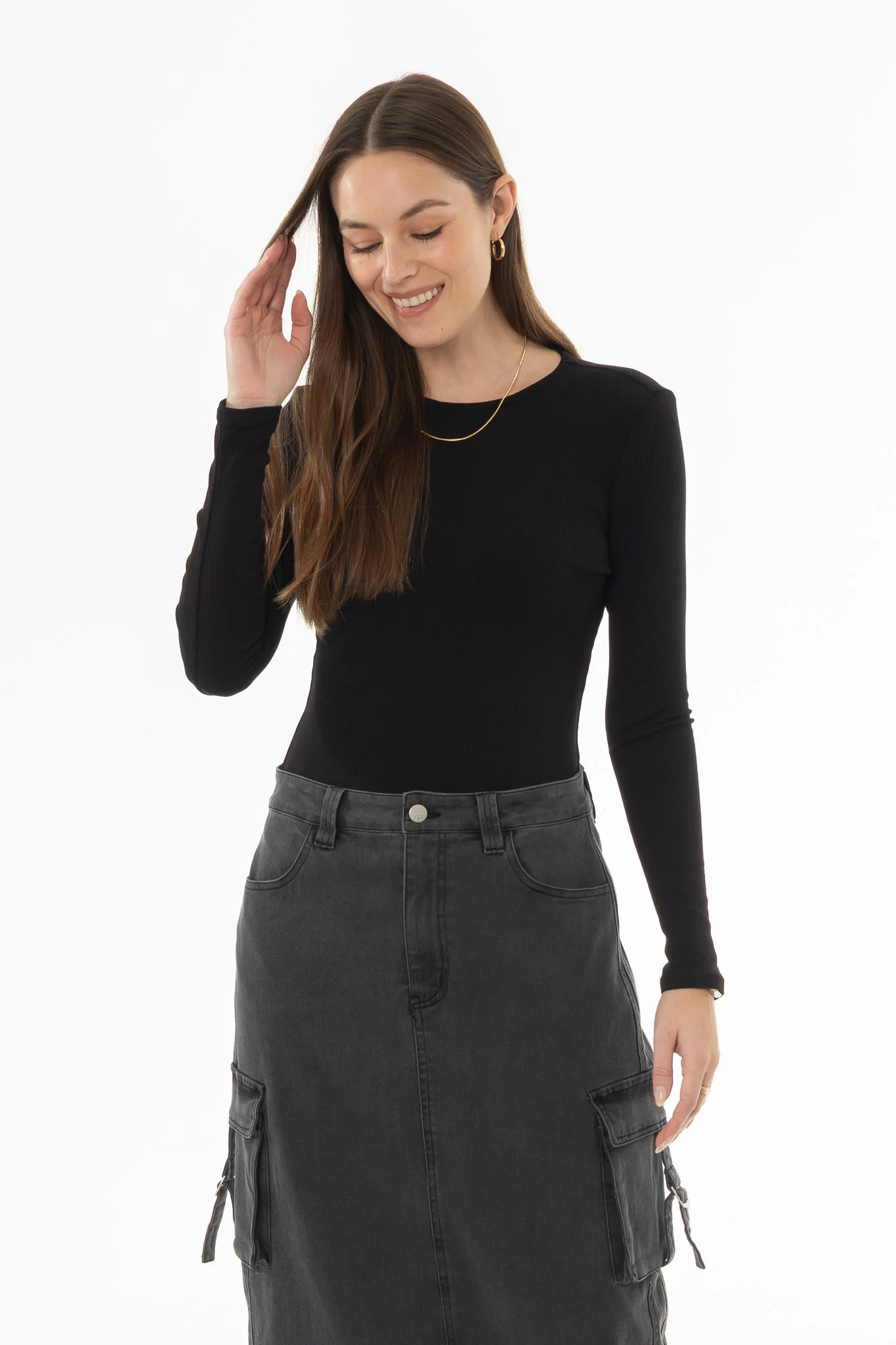 Black Long Sleeve Ribbed T-Shirt