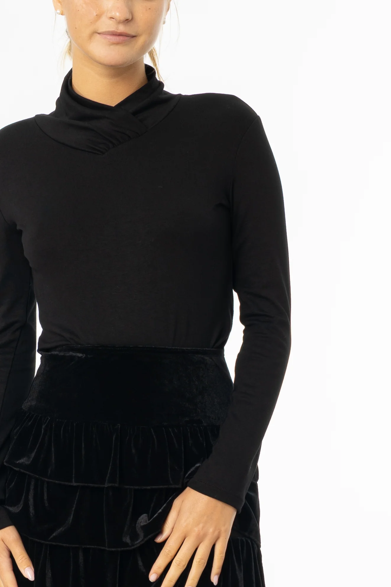 Black Overlap Mock Neck Top - Image 2