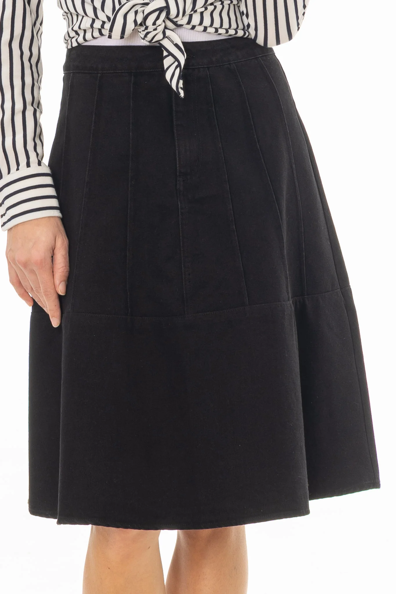 Black Panel Flare Denim Skirt - Image 3