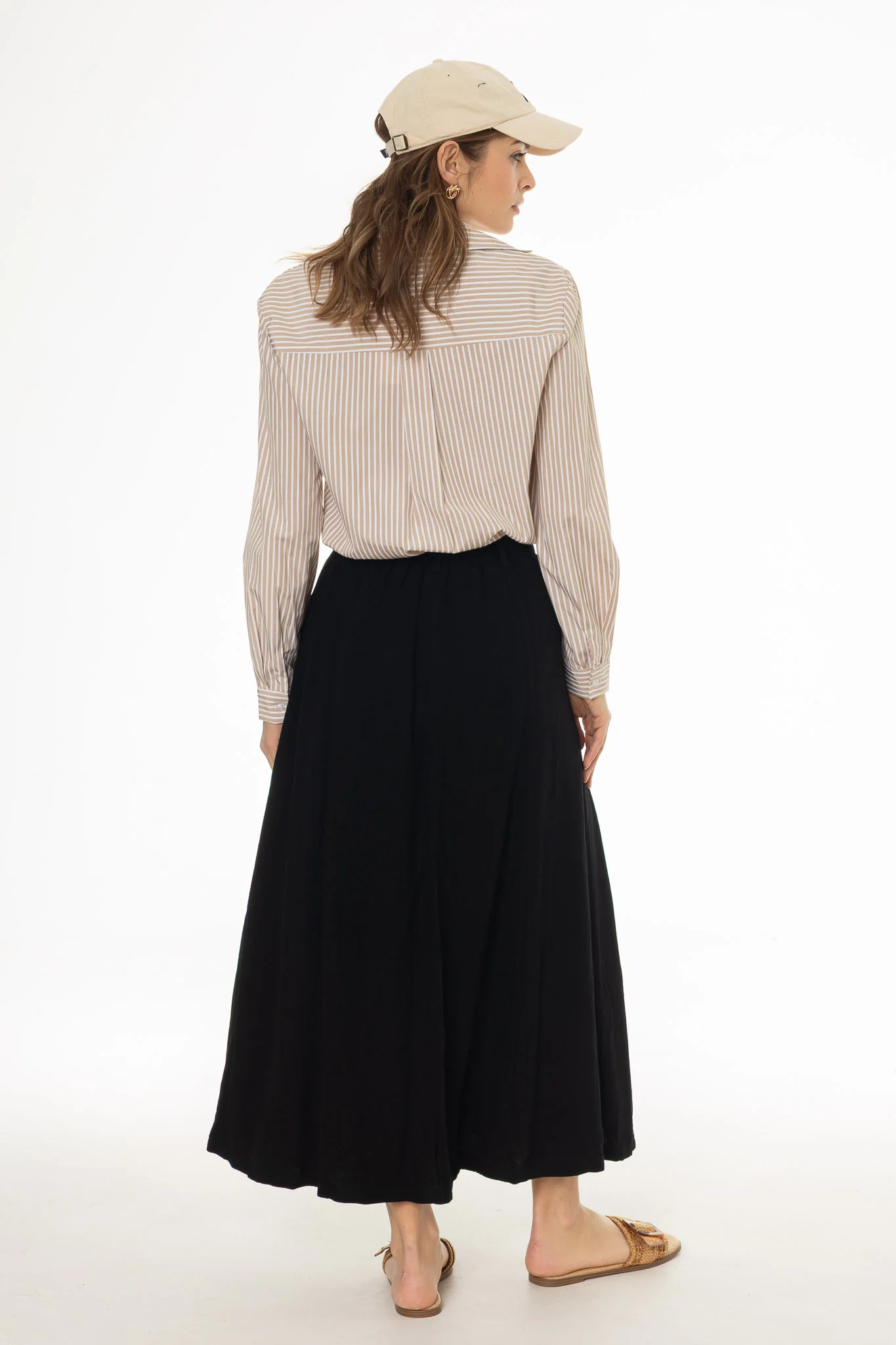 Black Paneled Linen Feel Maxi Skirt - Image 4