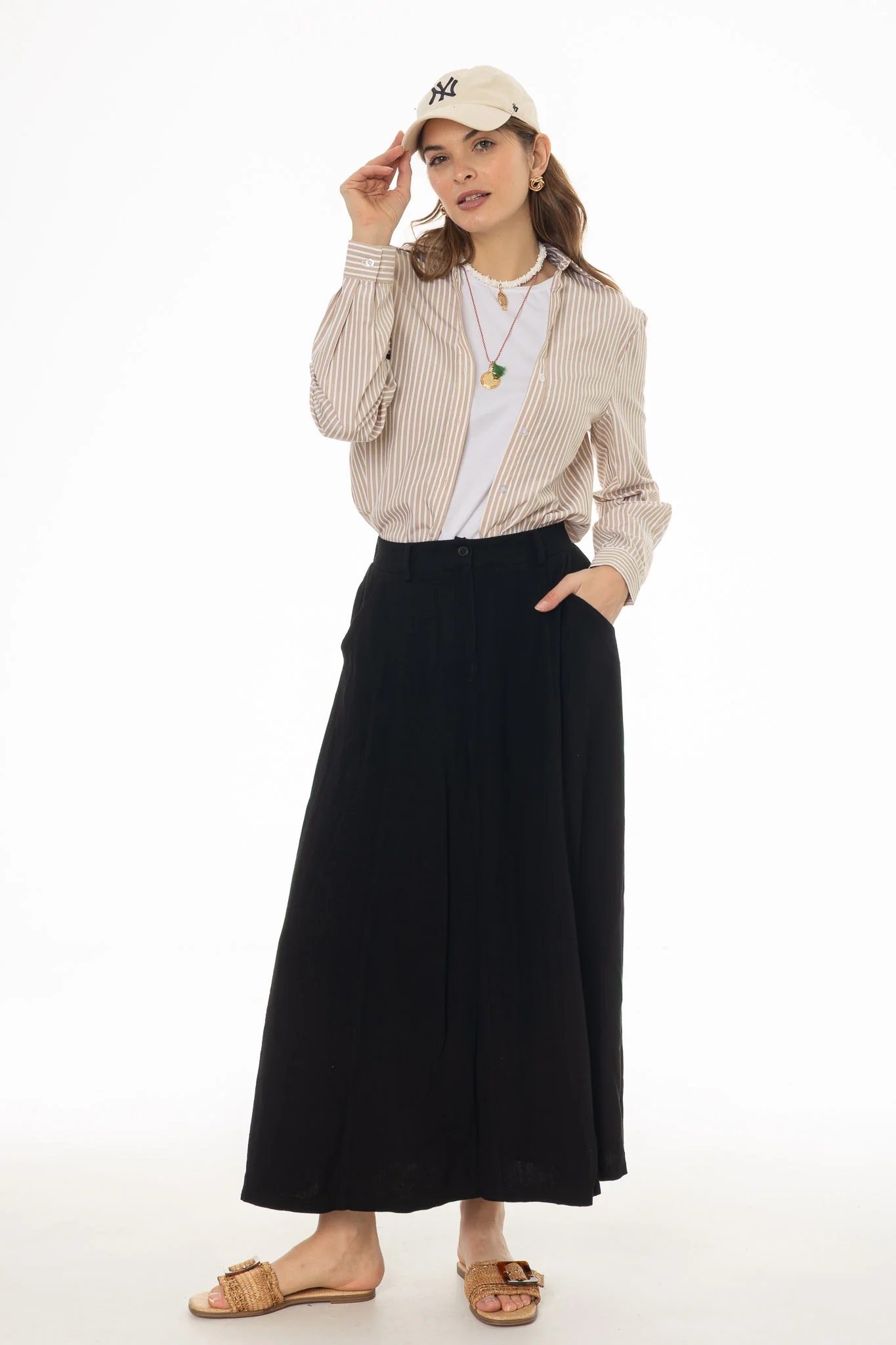 Black Paneled Linen Feel Maxi Skirt - Image 5
