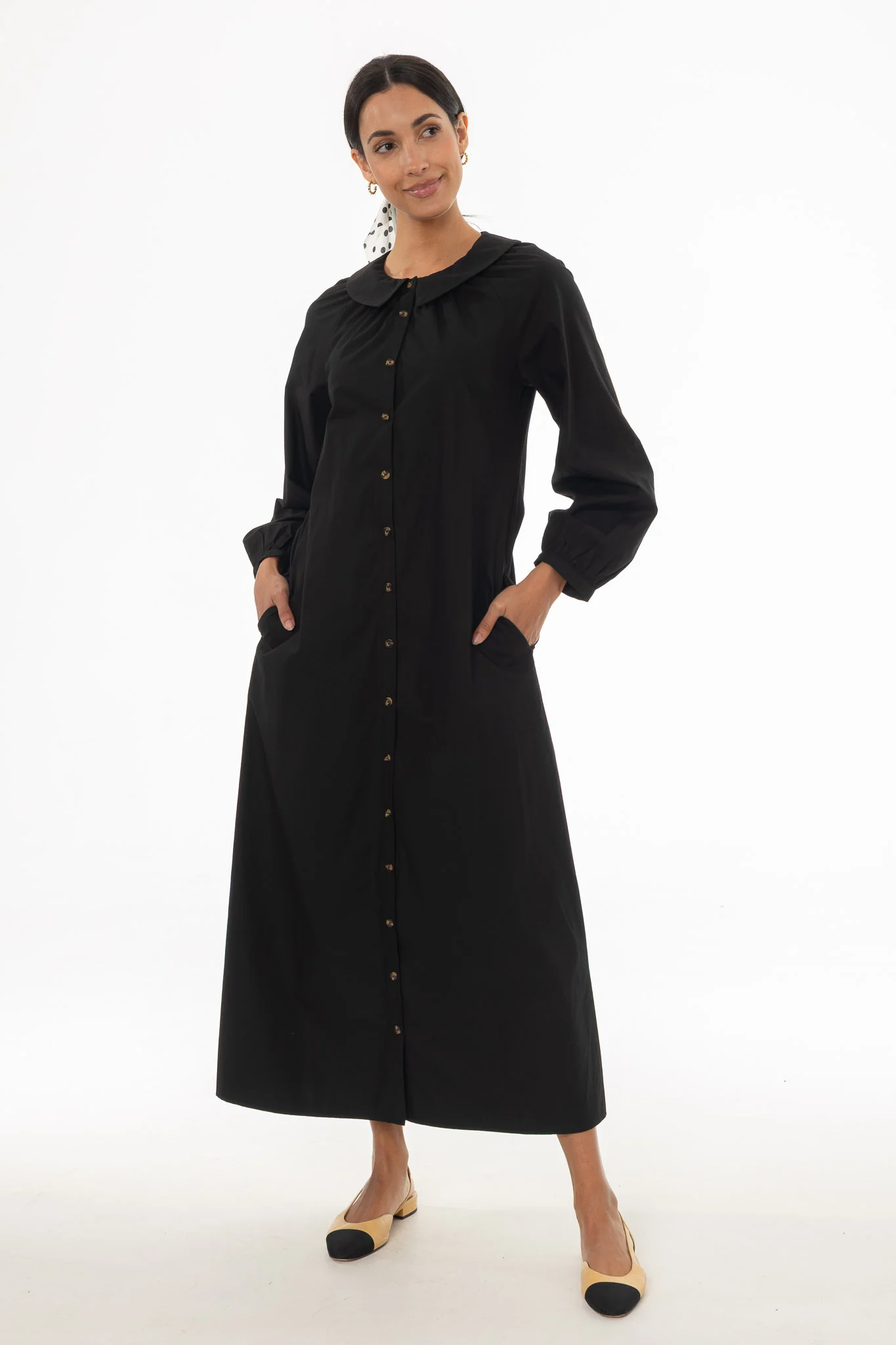 Black Peter Pan Collar Shirt Dress