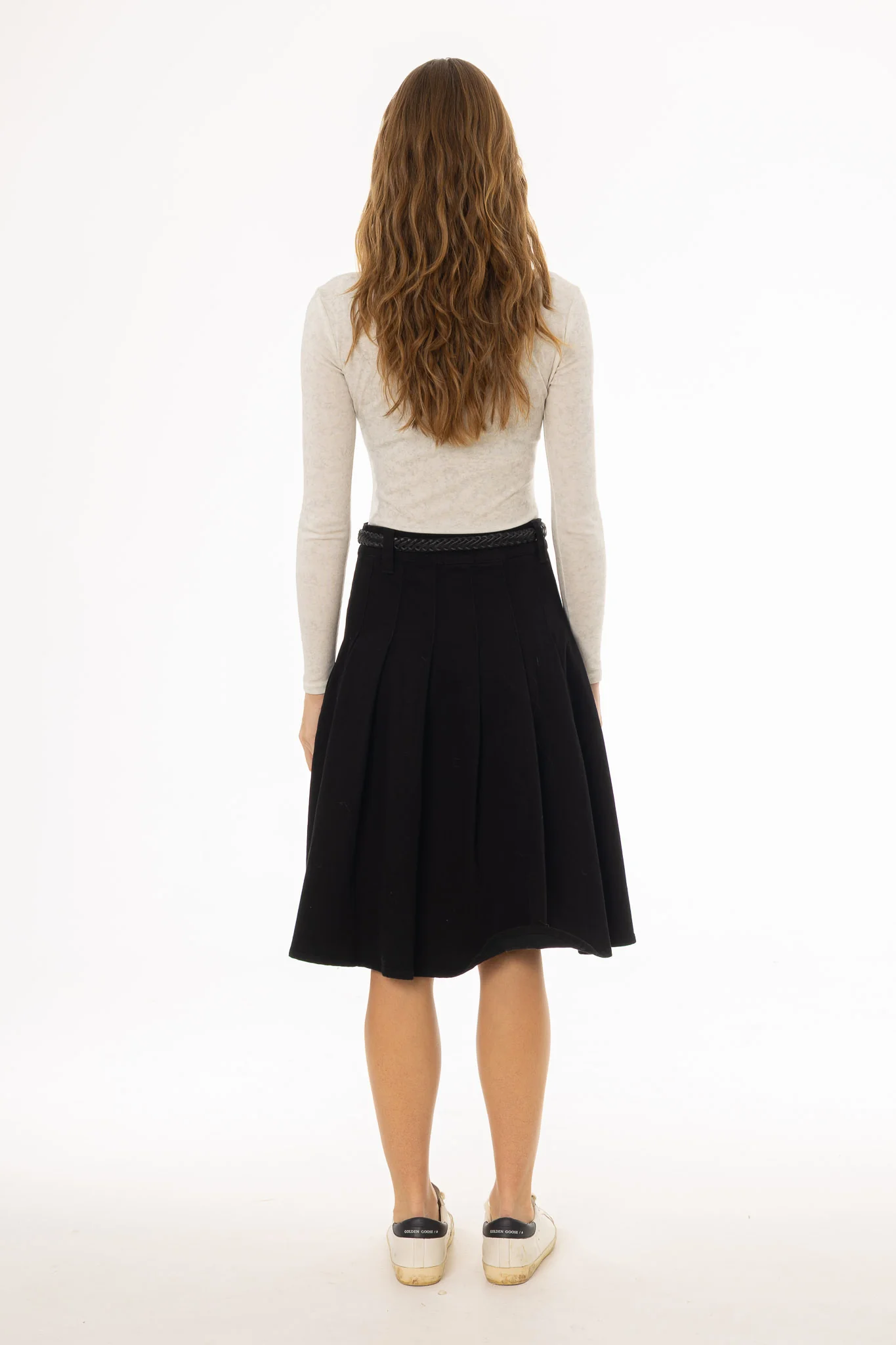 Black Pleated Denim Skirt - Image 5