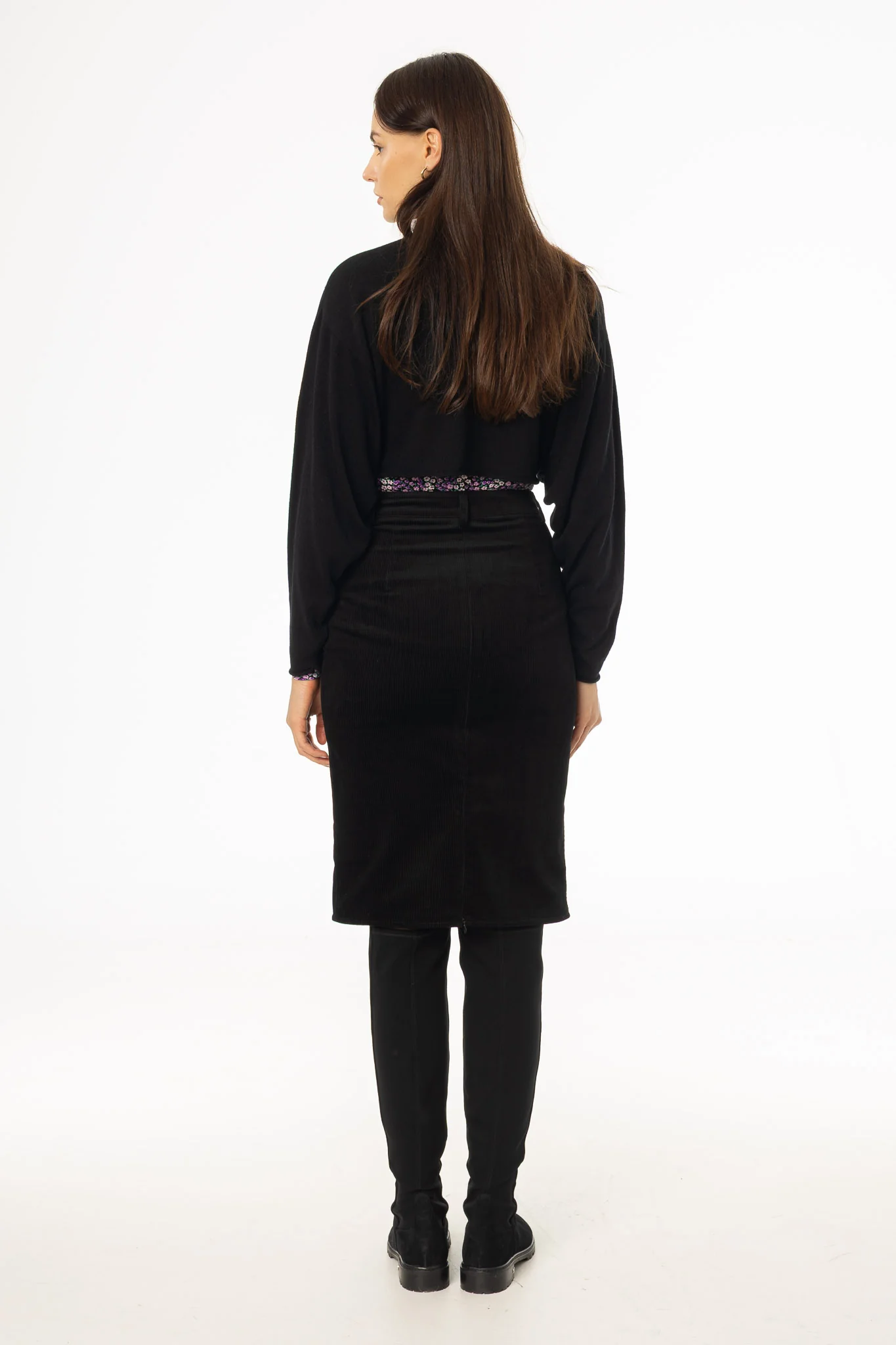 Black Pocket Corduroy Pencil Skirt - Image 4