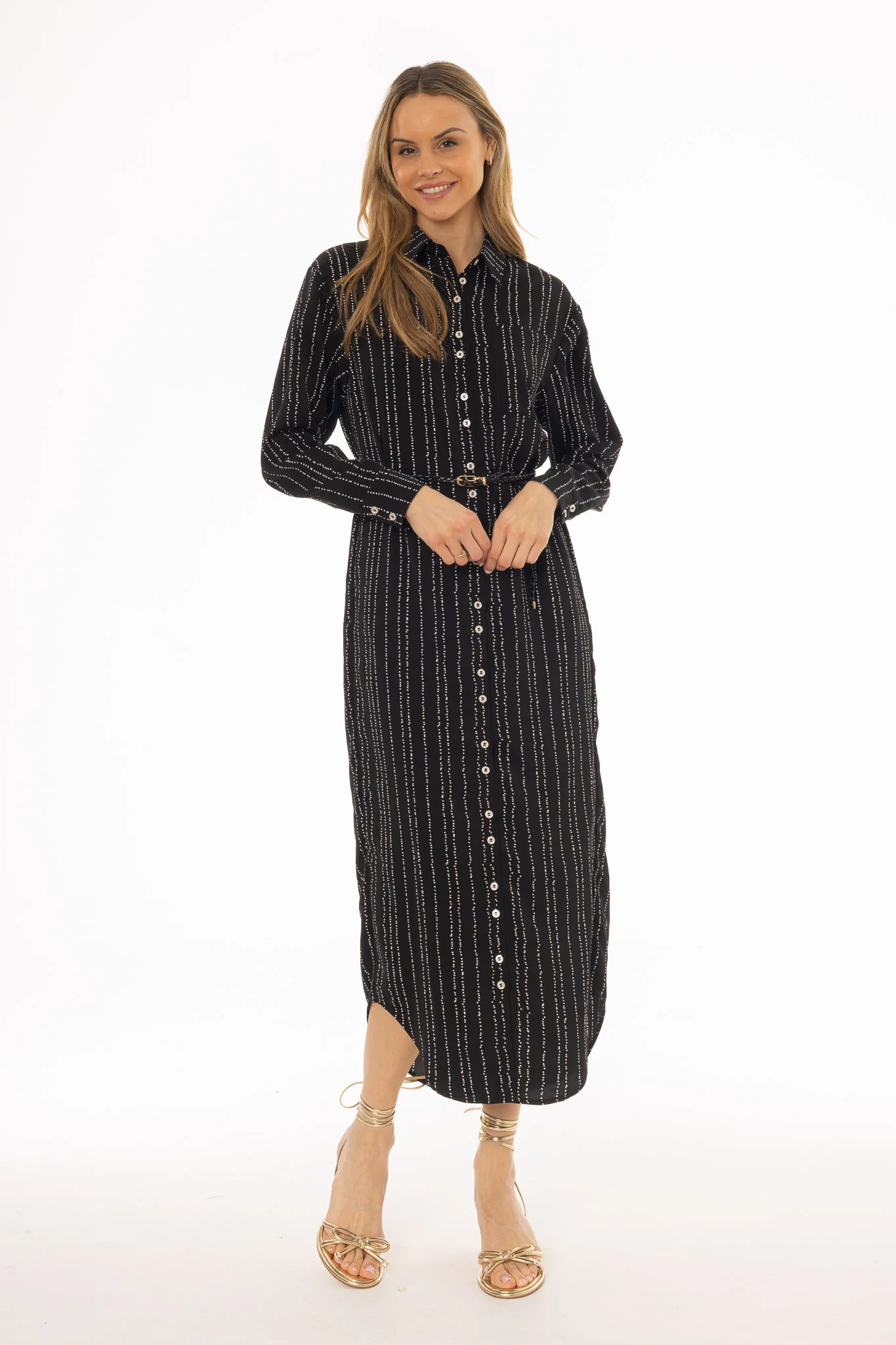 Black Printed Shirt Maxi Dress