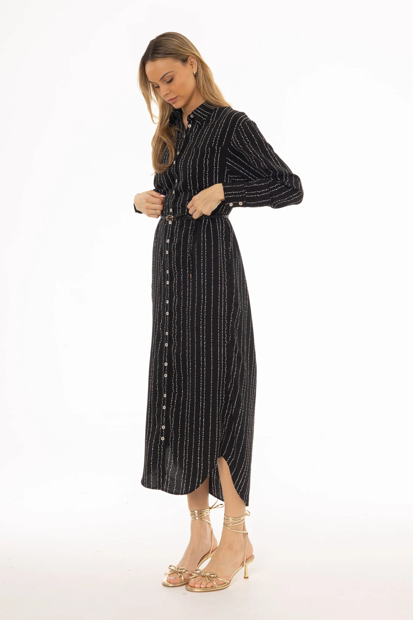 Black Printed Shirt Maxi Dress - Image 2