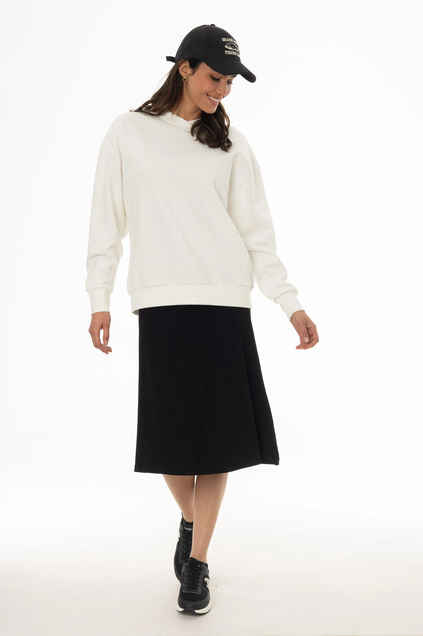 Black Ribbed Basic Flare Skirt