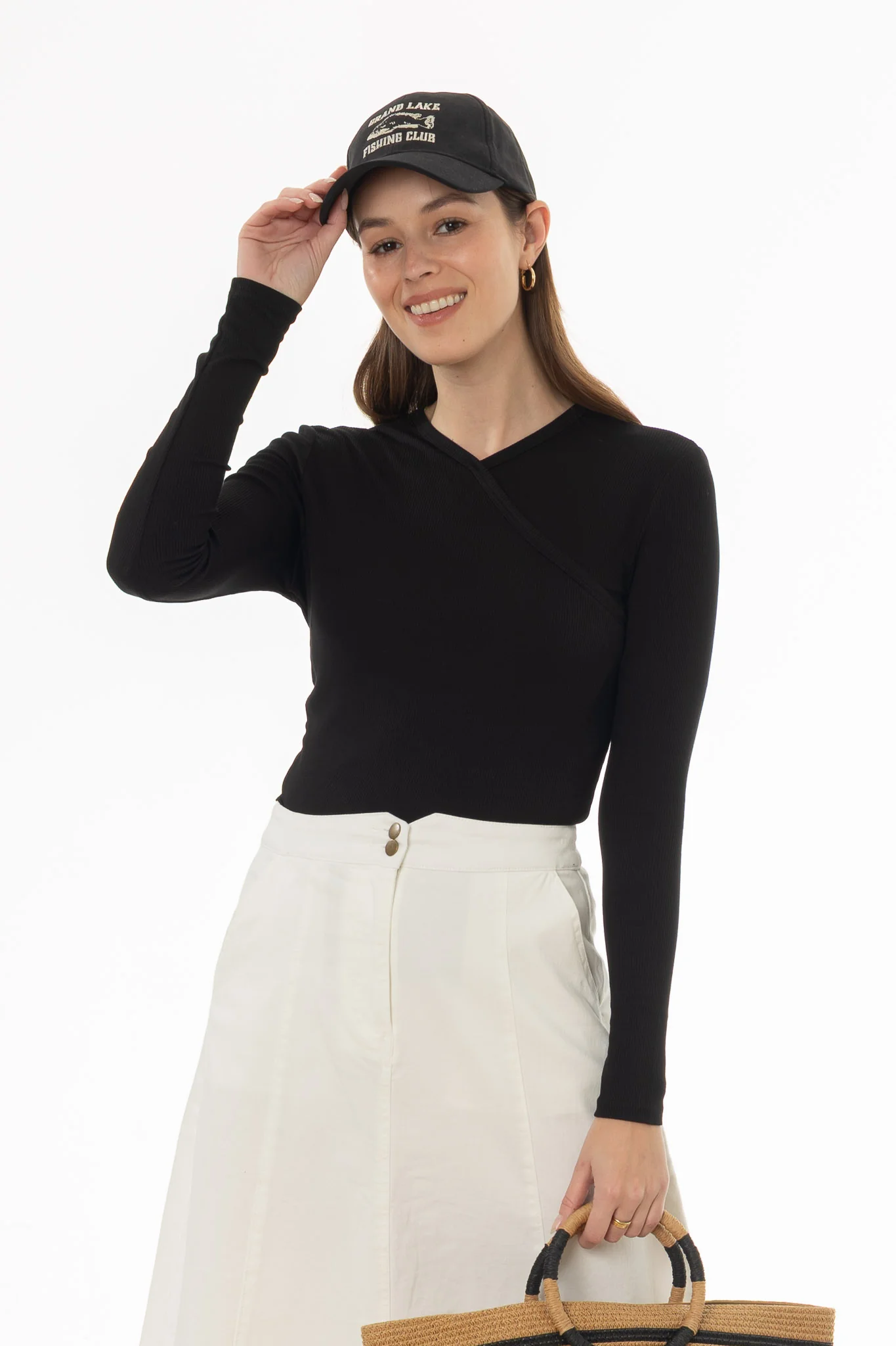 Black Ribbed Faux Wrap T-Shirt - Image 5