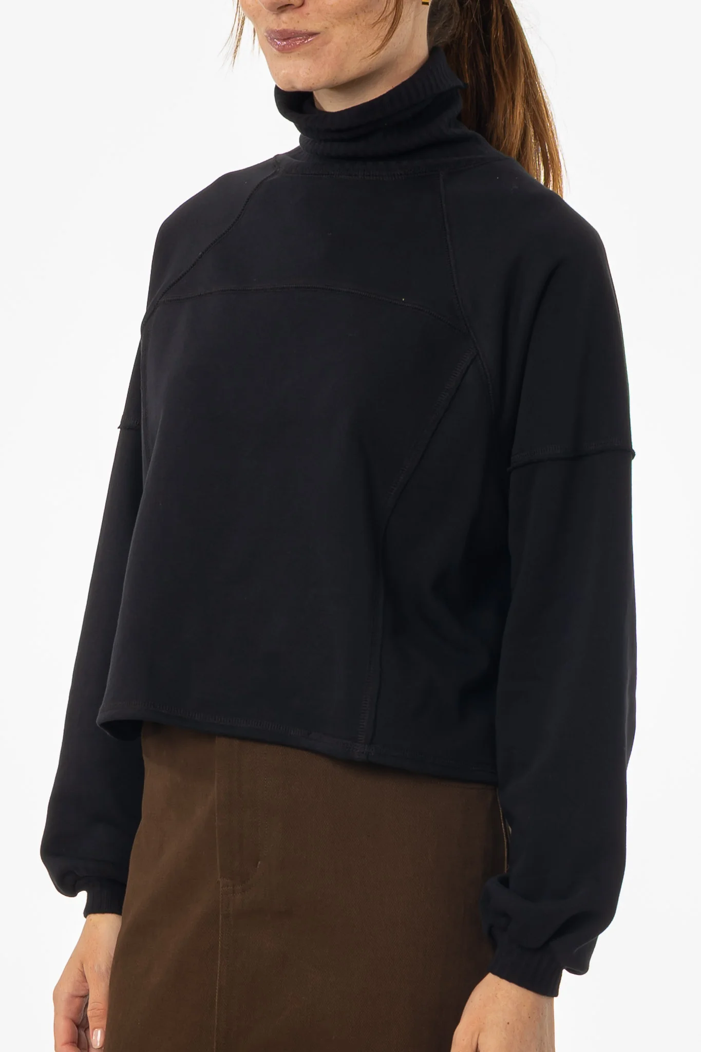 Black Ribbed Turtleneck Sweatshirt - Image 2